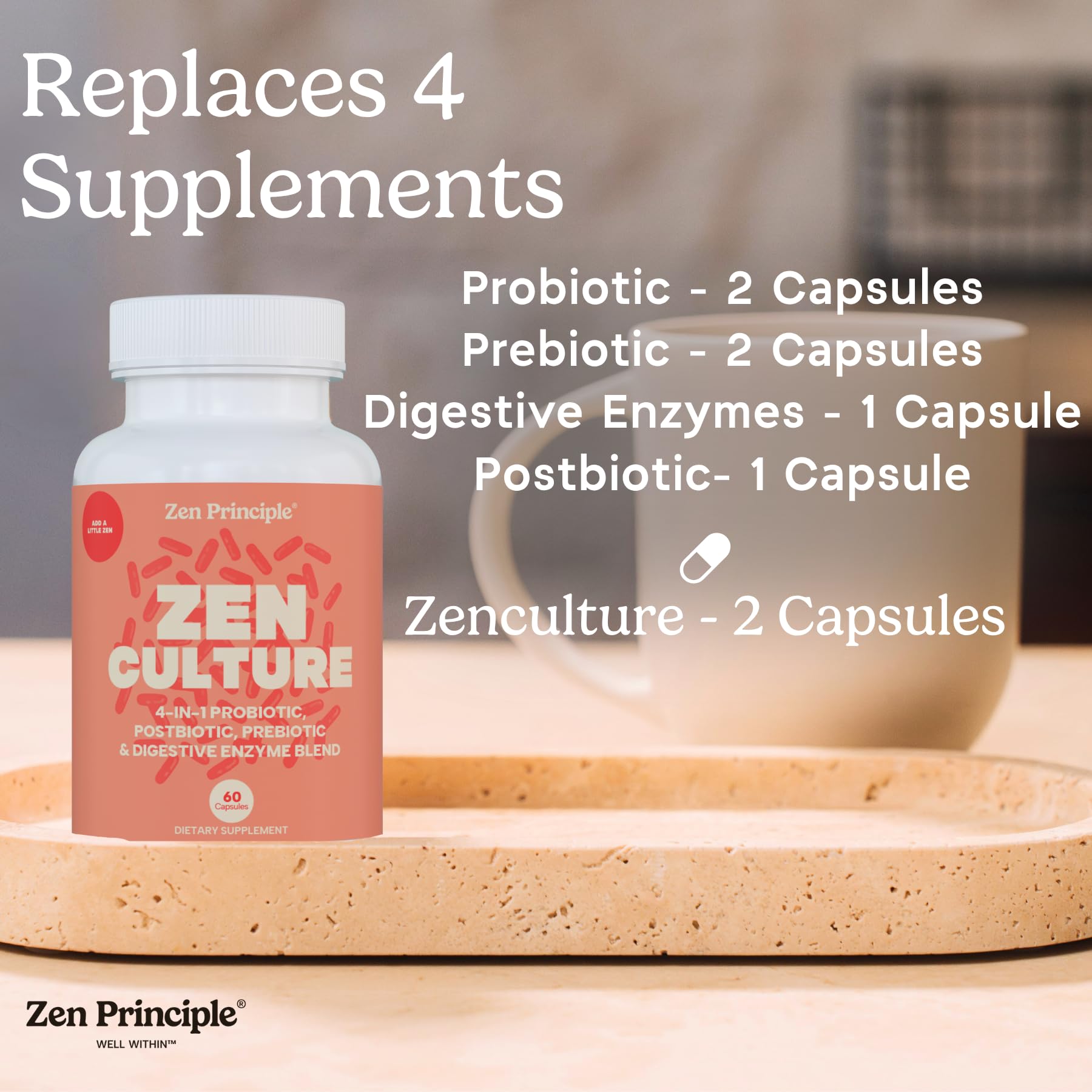 Zen Principle Zenculture™ – 4-in-1 Synbiotic Supplement (Probiotic + Prebiotic + Postbiotic + Digestive Enzymes) with CoreBiome®. Anti Bloating, Immune & Brain-Gut Health. 60 Capsules Zen Principle buy supplements canada