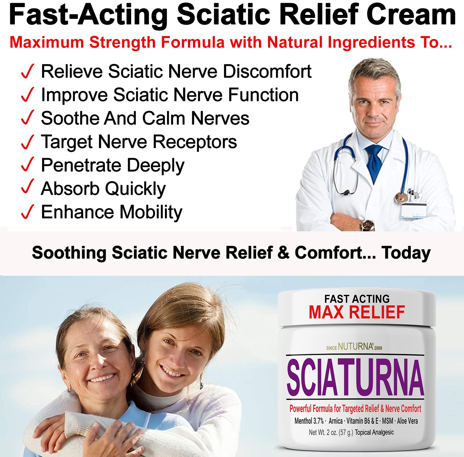Sciatica Nerve Cream - Maximum Strength Comfort Cream for Feet, Hands, Legs, Toes, Back - Natural Ultra Strength Arnica, MSM, Menthol, Soothing Comfort, Large 4 Oz Nuturna buy supplements canada
