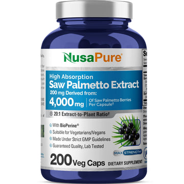 NusaPure Saw Palmetto 20:1 Extract, 200 mg Equivalent to 4,000 mg per Veggie Caps 200 Count Non-GMO, Vegan, Vegetarian, Bioperine NusaPure buy supplements canada