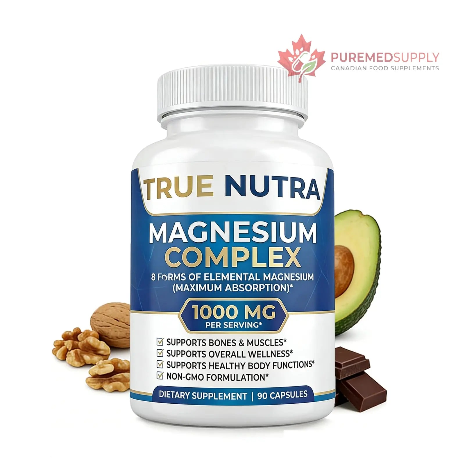 True nutra Magnesium Complex，Advanced 8-in-1 Magnesium Blend，Glycinate, Citrate, Malate, Taurate etc，High Formula，90 Capsules true nutra buy supplements canada