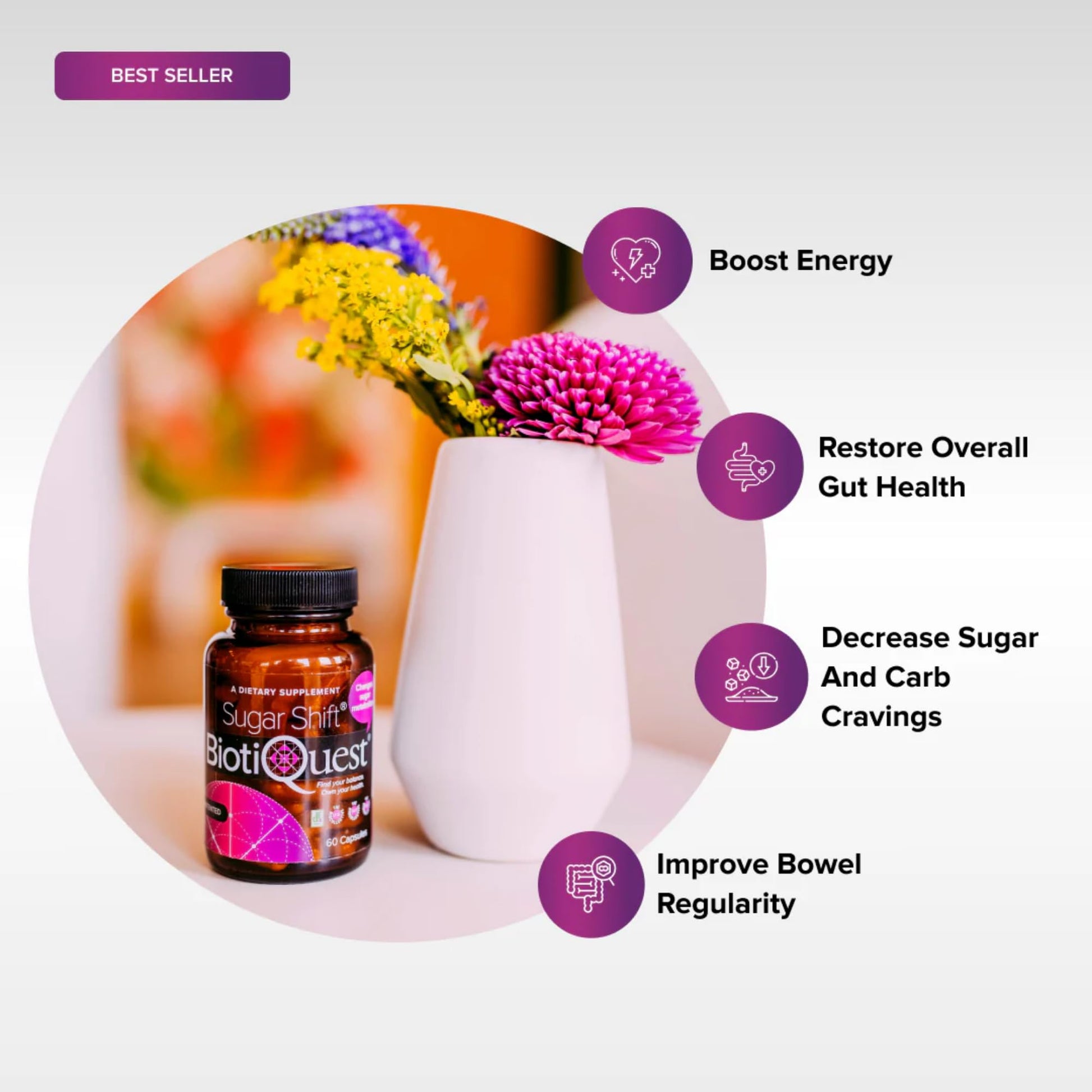 BiotiQuest Sugar Shift Probiotic | Helps Decrease Sugar & Carb Cravings and Supports Digestive Balance | 22 Billion CFU | Non-GMO, Gluten-Free, & Vegan | 60 Servings BiotiQuest buy supplements canada
