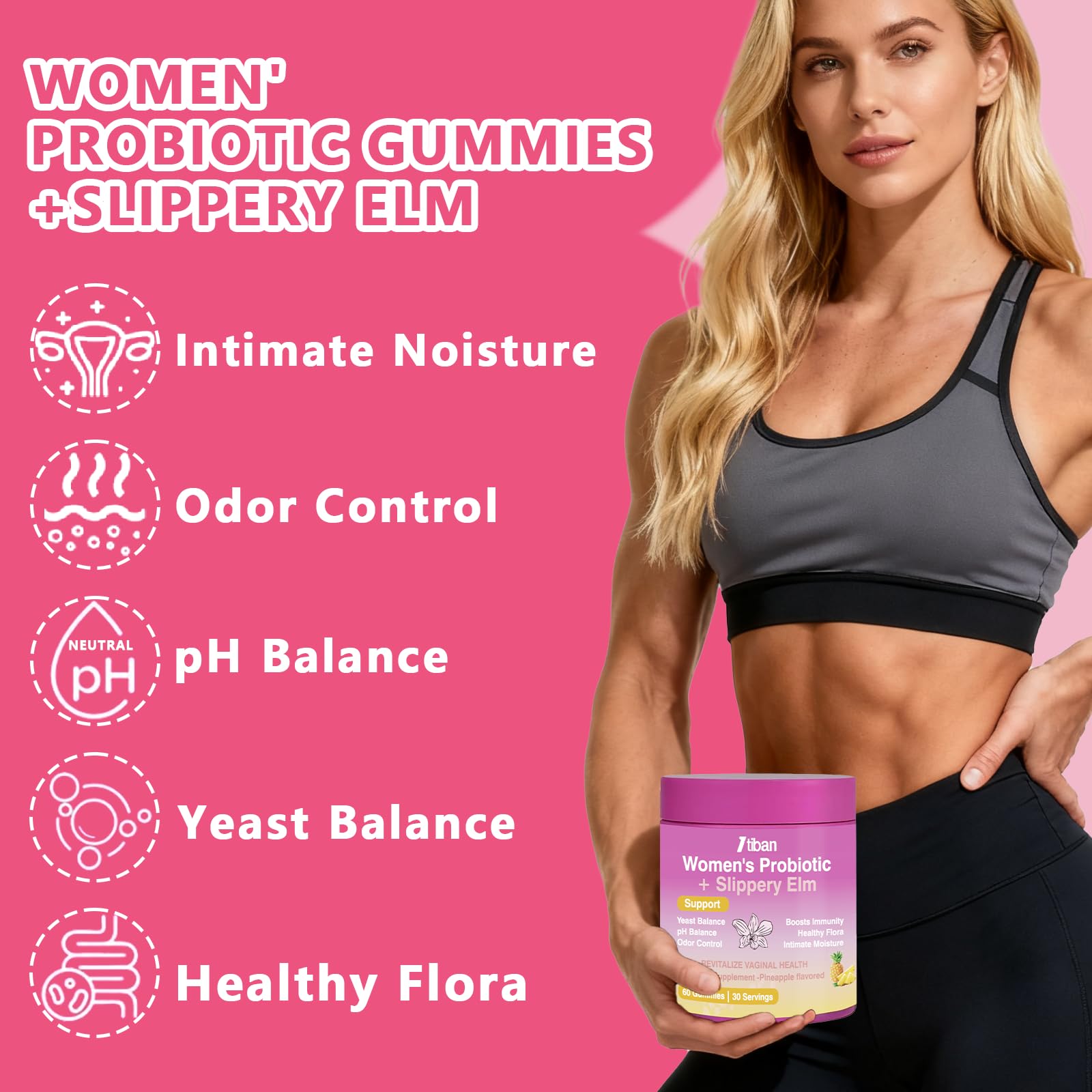 Itiban Feminine Vaginal Probiotics Gummies, Supports pH Balance & Digestive Health, Slippery Elm for Women, Suagr-Free Itiban buy supplements canada