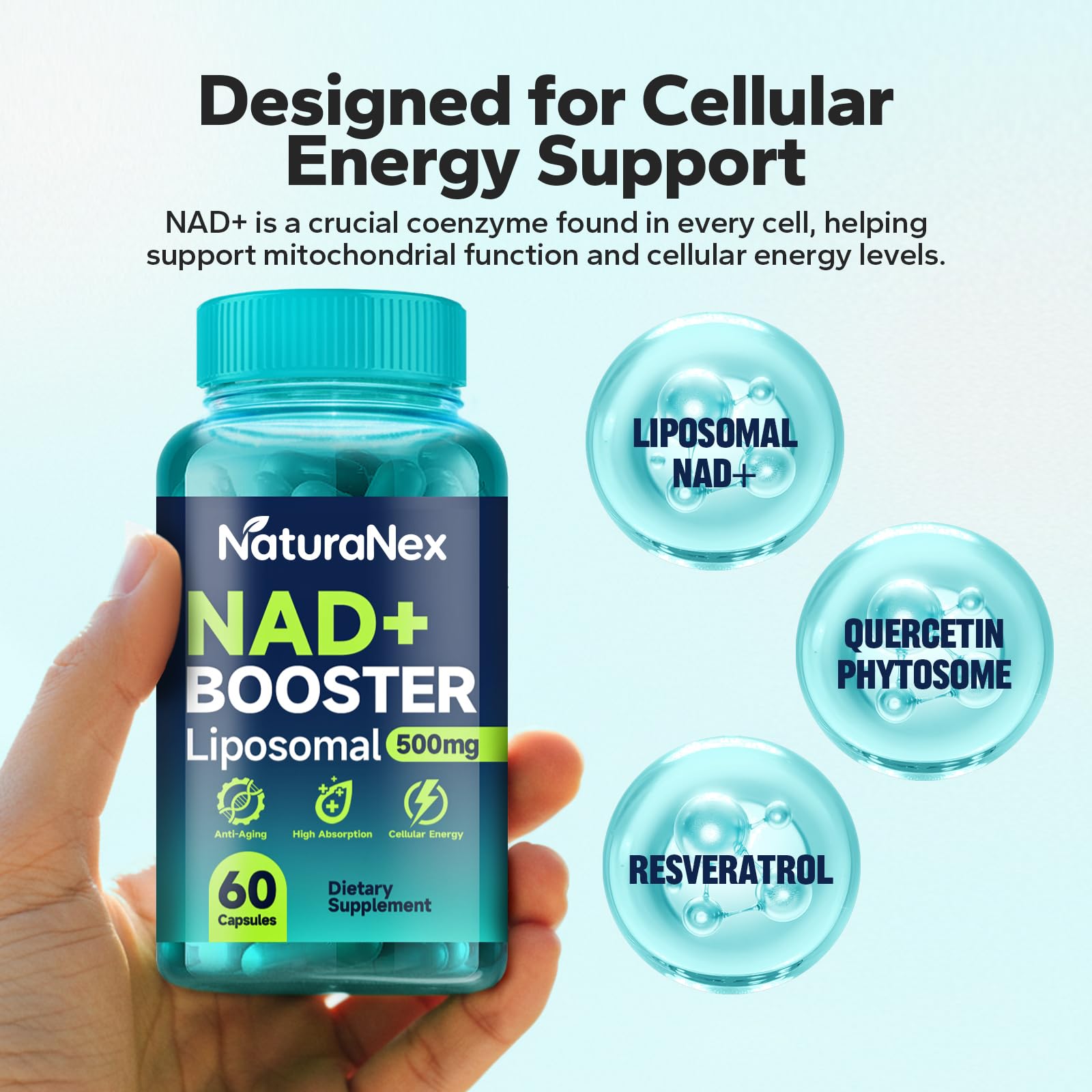 NaturaNex NAD+ Supplement 650mg (60 Capsules), Liposomal NAD+ with Resveratrol & Quercetin, Third-Party Tested, NMN Supplement Alternative NaturaNex buy supplements canada