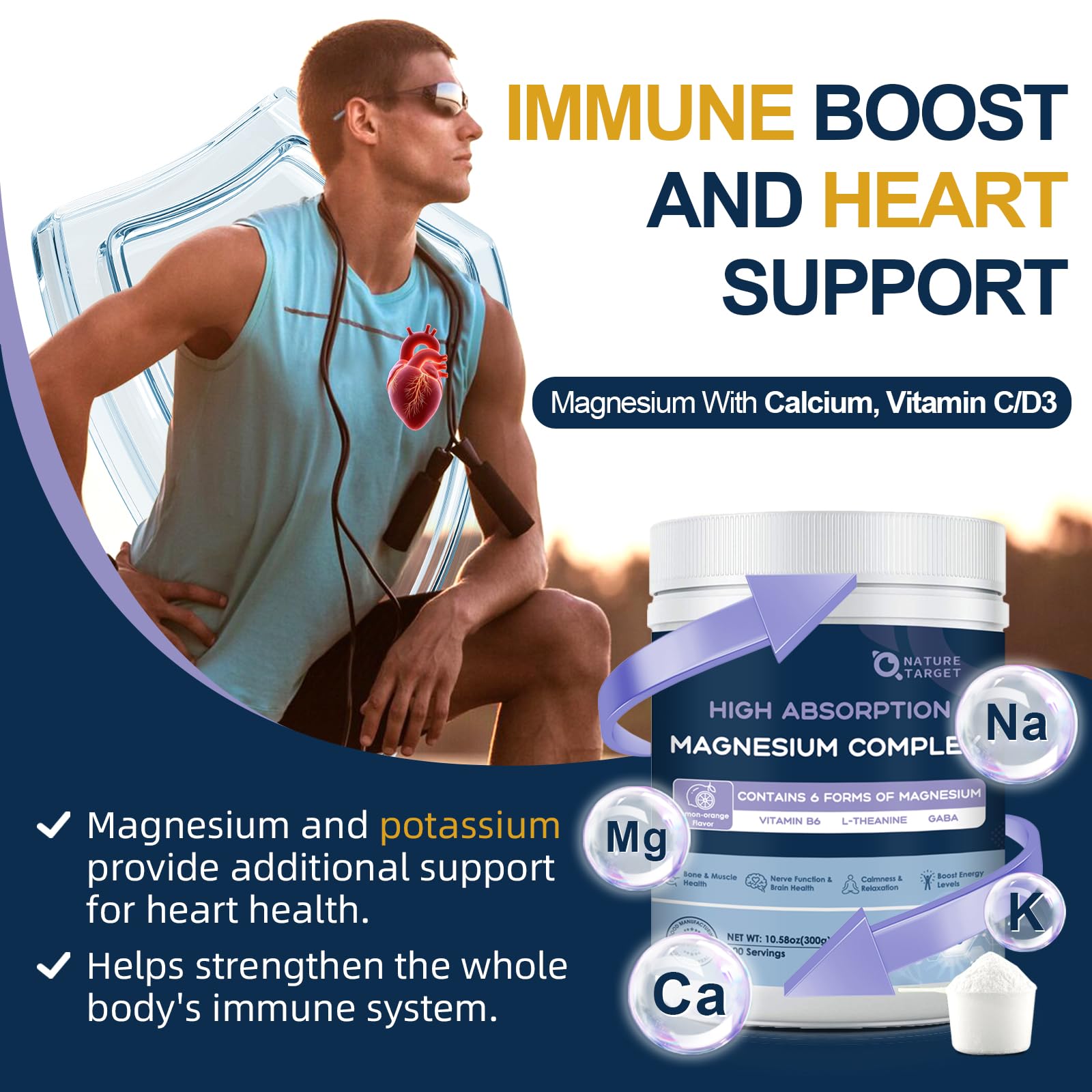 NATURE TARGET Magnesium Powder Supplement with Glycinate, Citrate, Malate, Magnesium Complex with L-Theanine & Vitamin B6 for Muscle, Heart & Brain, Vegan, 10.58 oz (100 Servings), Lemon Orange Flavor NATURE TARGET buy supplements canada