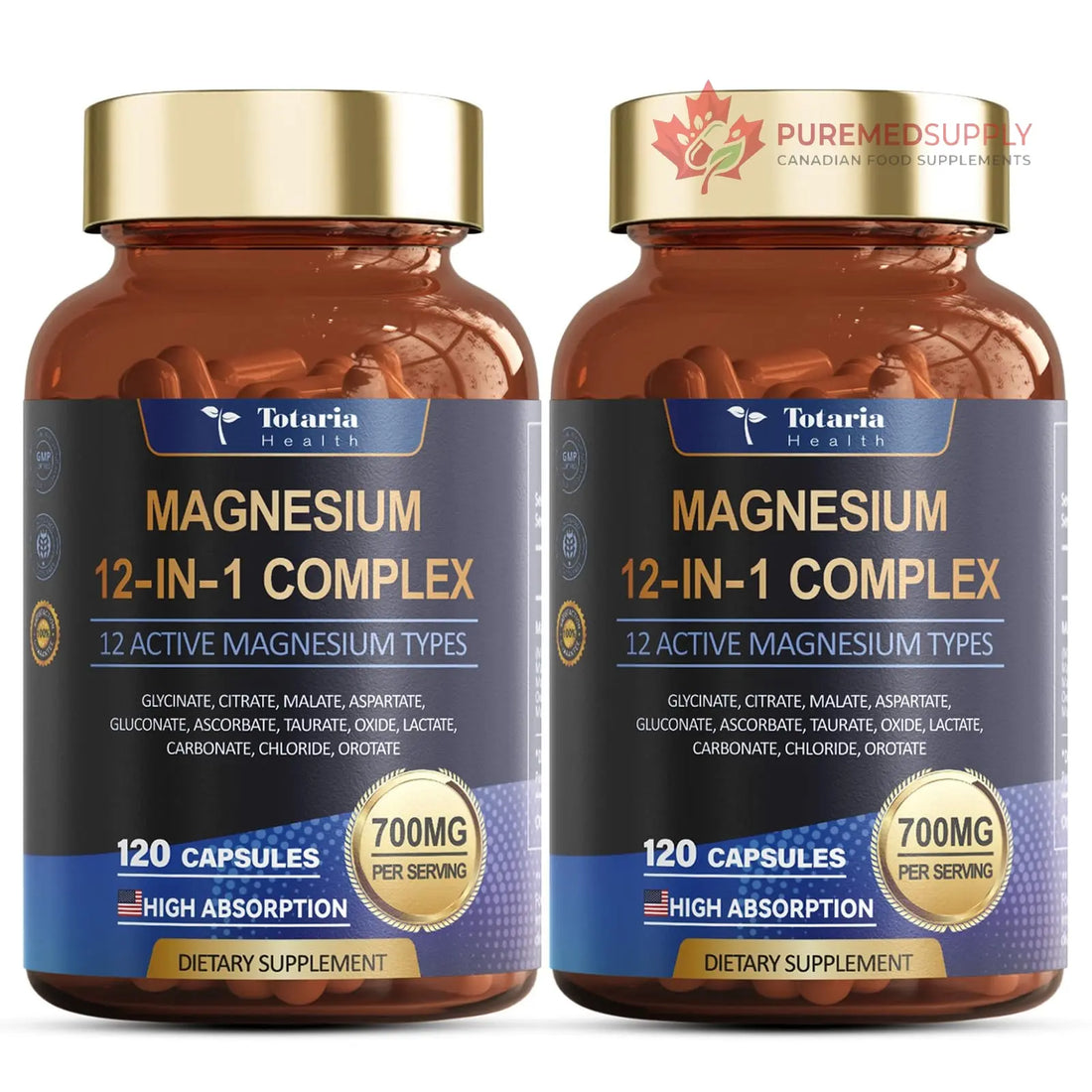 Magnesium Complex 700mg 12 in 1 Magnesium Supplement with Glycinate Citrate Malate Oxide Taurate Aspartate Orotate Magnesium Relaxation,Muscle,Heart Support, Vegan 120 Capsules 2PK Totaria buy supplements canada
