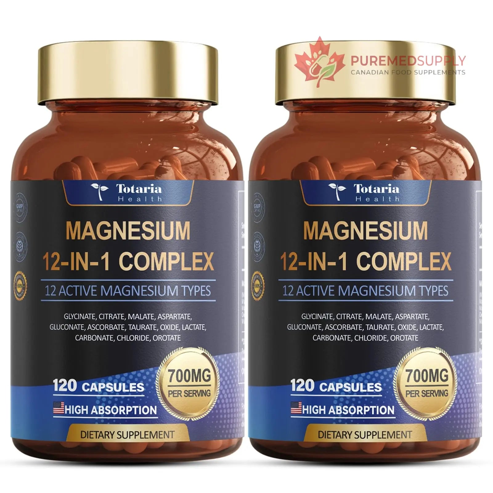 Magnesium Complex 700mg 12 in 1 Magnesium Supplement with Glycinate Citrate Malate Oxide Taurate Aspartate Orotate Magnesium Relaxation,Muscle,Heart Support, Vegan 120 Capsules 2PK Totaria buy supplements canada
