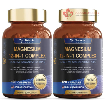 Magnesium Complex 700mg 12 in 1 Magnesium Supplement with Glycinate Citrate Malate Oxide Taurate Aspartate Orotate Magnesium Relaxation,Muscle,Heart Support, Vegan 120 Capsules 2PK Totaria buy supplements canada