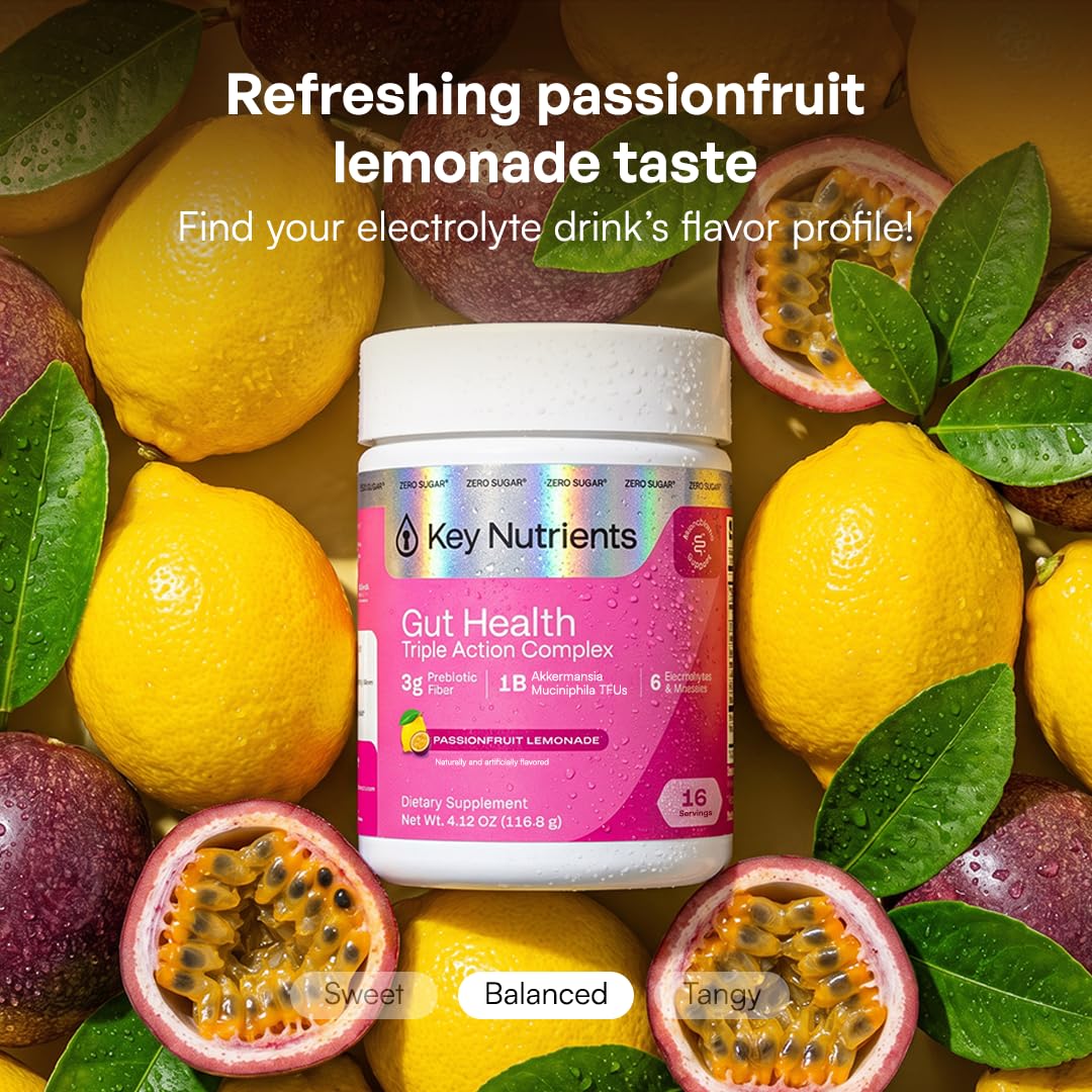 KEY NUTRIENTS Gut Health Hydration – Passionfruit Lemonade, Fiber Supplement with 3g Prebiotic Fiber & Akkermansia Probiotics for Women and Men KEY NUTRIENTS buy supplements canada