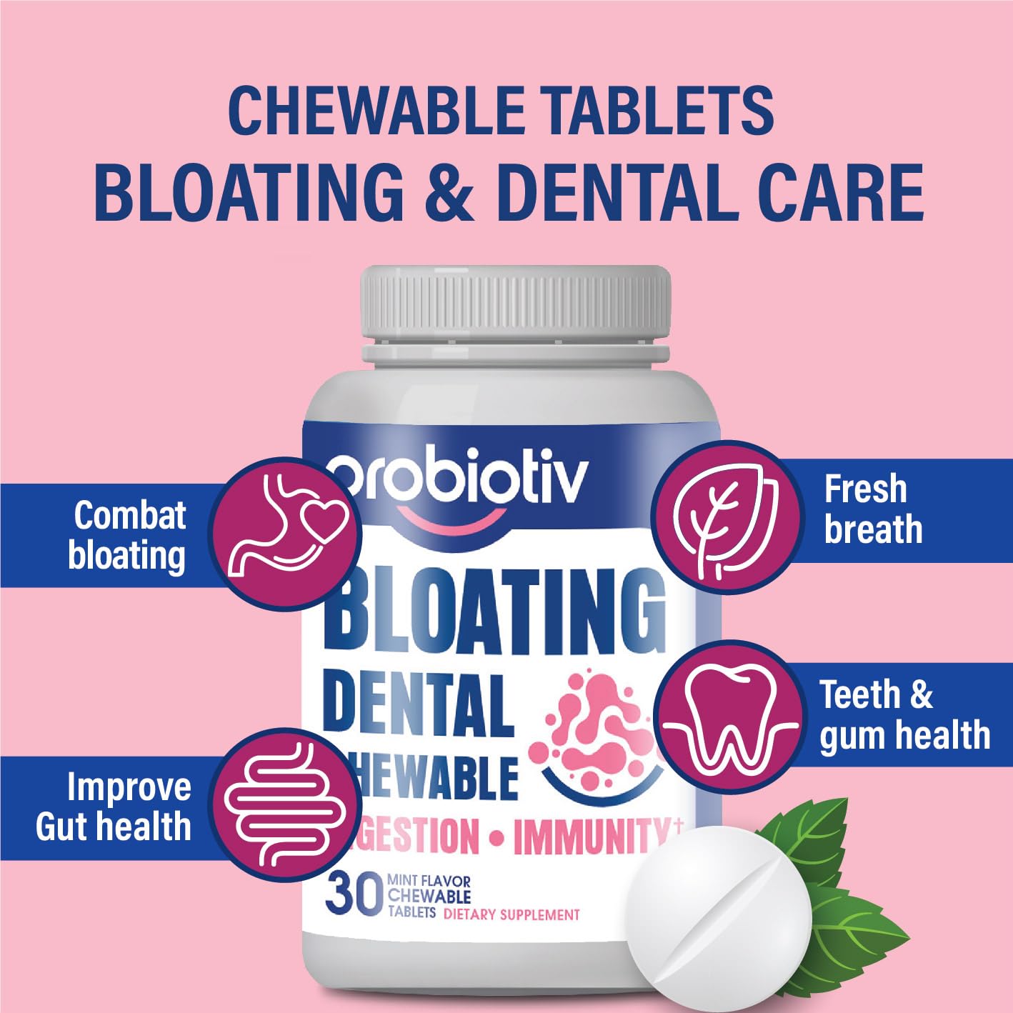 Probiotiv Chewable Probiotics for Daily Bloating w/ 5 Billion CFU – “Two-in-One Combo” Probiotiv buy supplements canada