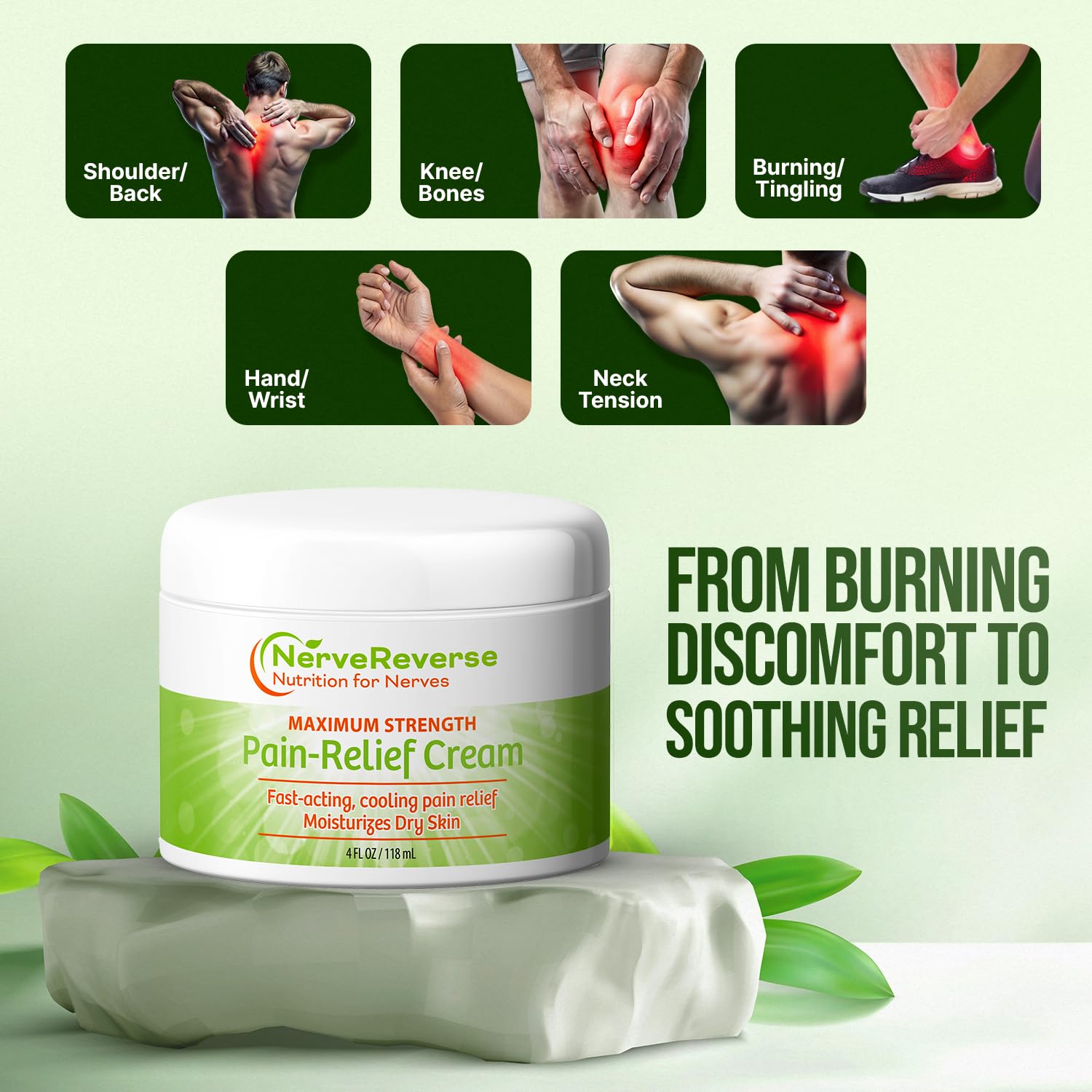 NerveReverse - Neuropathy Pain Relief Cream for feet, Hands, Legs Toes. Large 4 OZ. JAR. Fast-Acting, Maximum Strength Cream with 4% Menthol, MSM, L-Carnitine, L-Arginine, Vitamin E, Vitamin B6 NERVEREVERSE NUTRITION FOR NERVES buy supplements canada