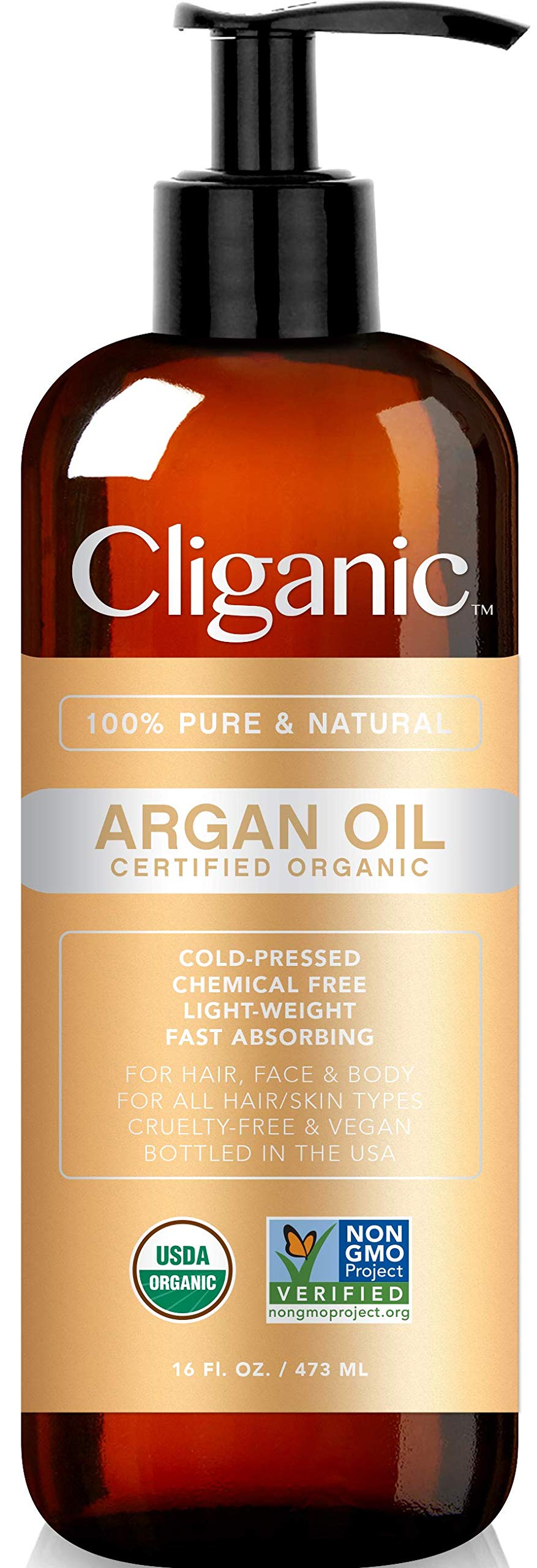 Cliganic Organic Argan Oil 16oz with Pump, 100% Pure | Bulk for Hair, Face & Skin Cliganic buy supplements canada
