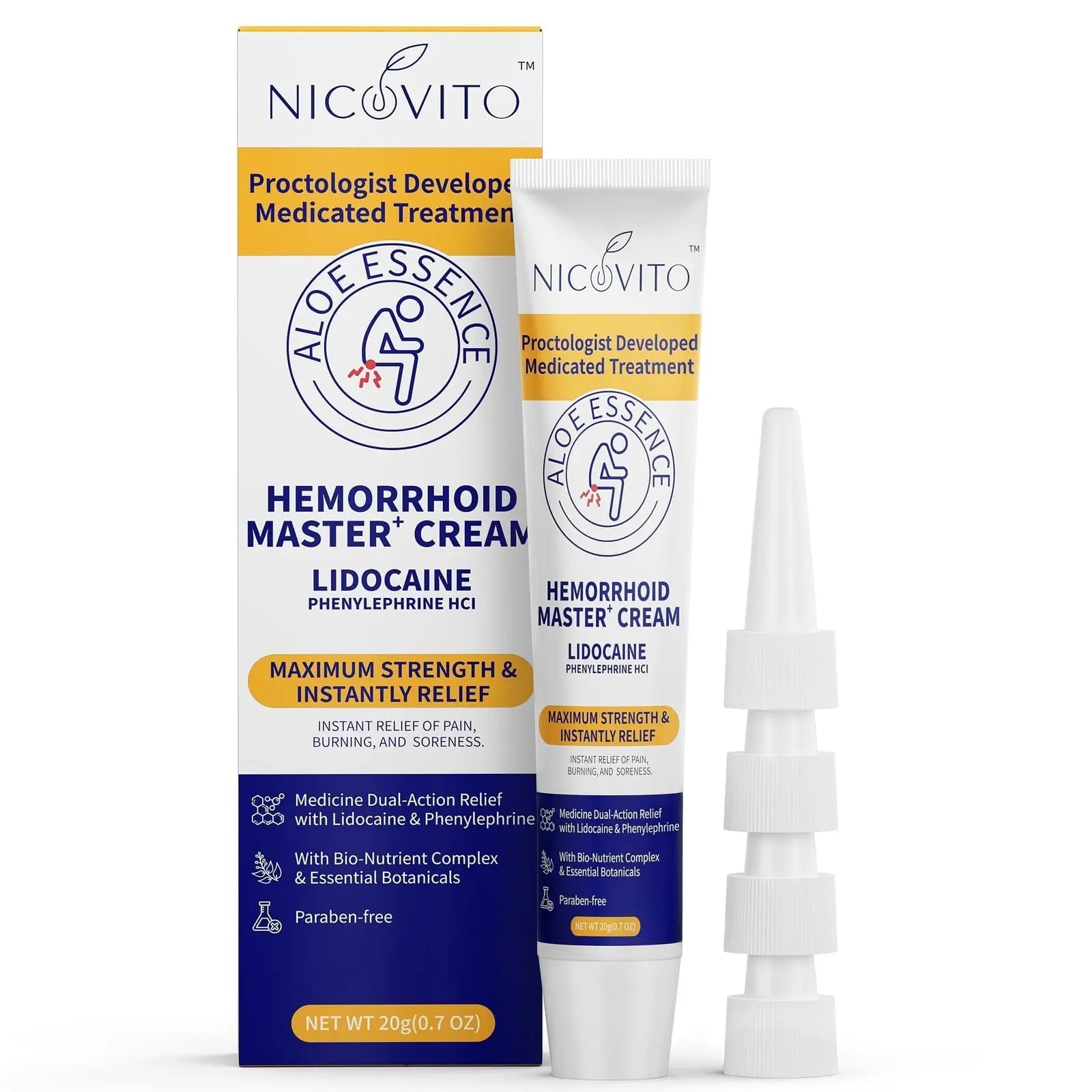 NICOVITO Hemorrhoid & Fissure Treatment Cream, 4% Lidocaine & Phenylephrine HCl Ointment, Maximum Strength Fast Relief for Pain, Itching & Swelling, External Use (0.7 oz) NICOVITO buy supplements canada