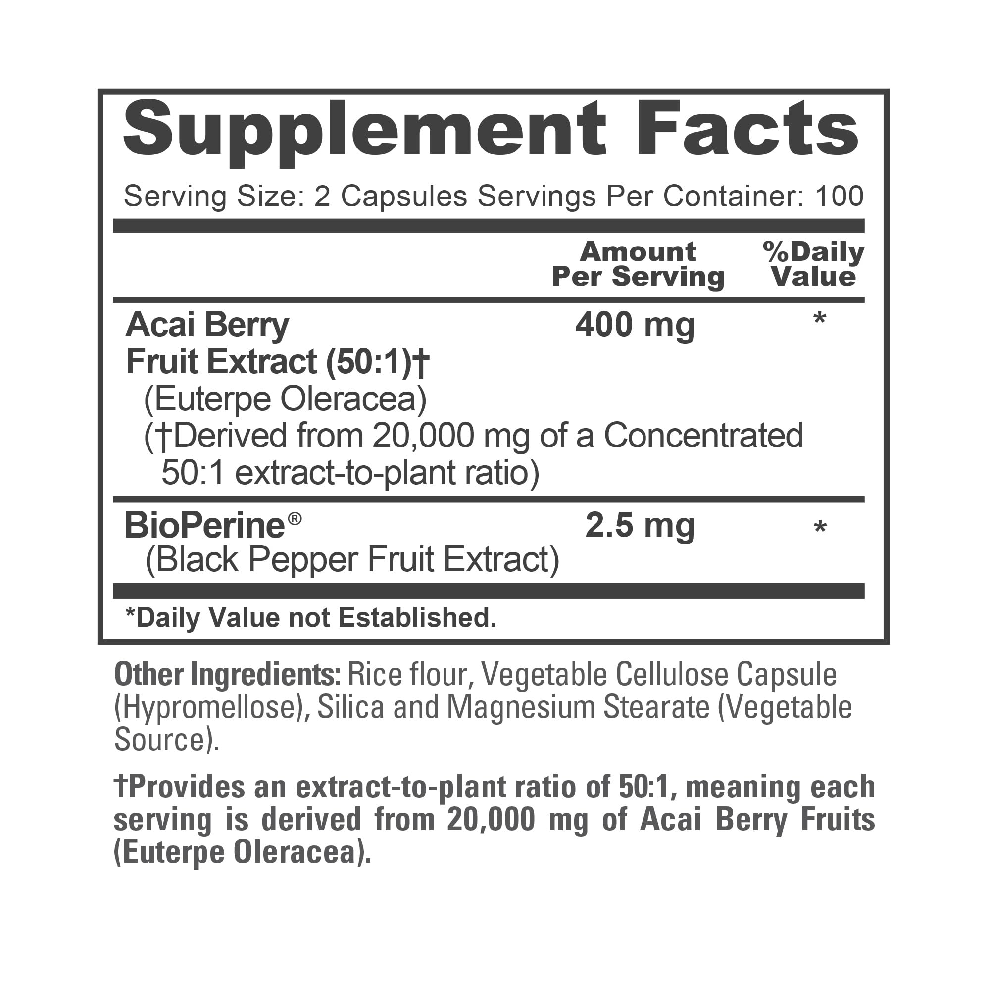 NusaPure Acai Berry 50:1 Extract - Suitable for Vegetarian/Vegan, Non - GMO - 20000 mg - 200 Capsules NusaPure buy supplements canada