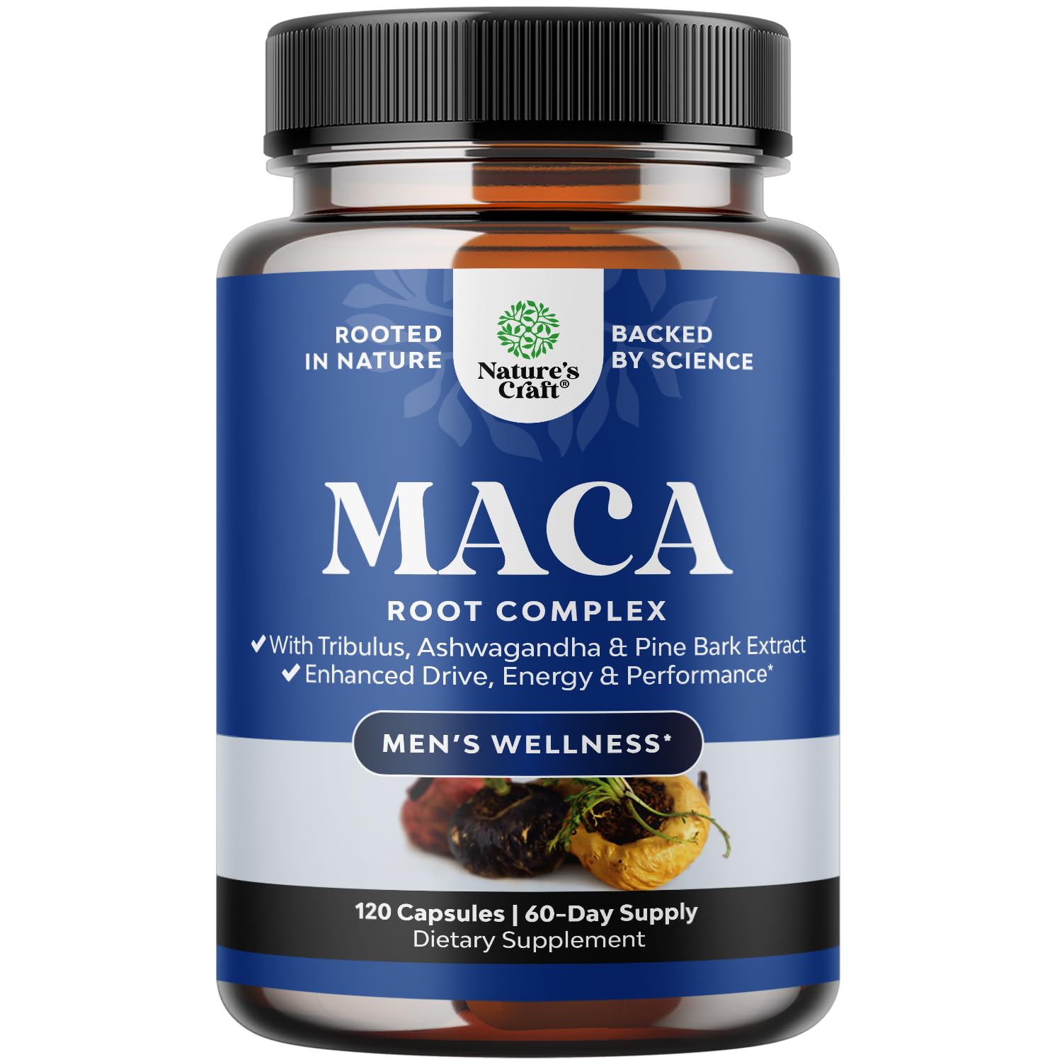 Potent Black Maca Root Capsules for Men - Herbal Wellness Supplement with Siberian Ginseng Ashwagandha and Black Maca Root - Men’s Wellness Supplement to Support General Health - 120 Count Natures Craft buy supplements canada