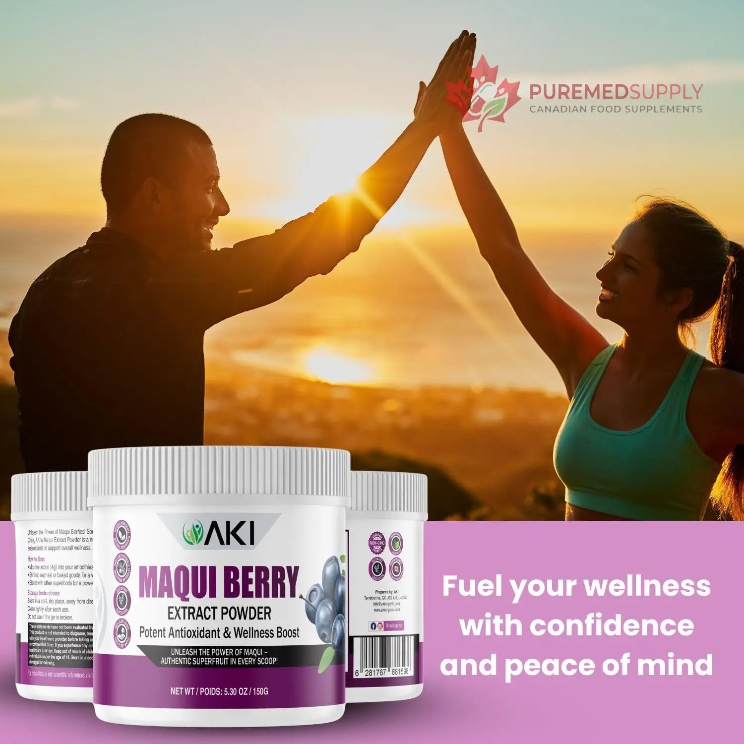 AKI Maqui Berry Extract Powder – Wild Harvested from Patagonia, High in Anthocyanins & Polyphenols, Freeze-Dried Superfruit for Smoothies, Non-GMO, Vegan, 150g/ 5.3 oz AKI ORGANIC buy supplements canada