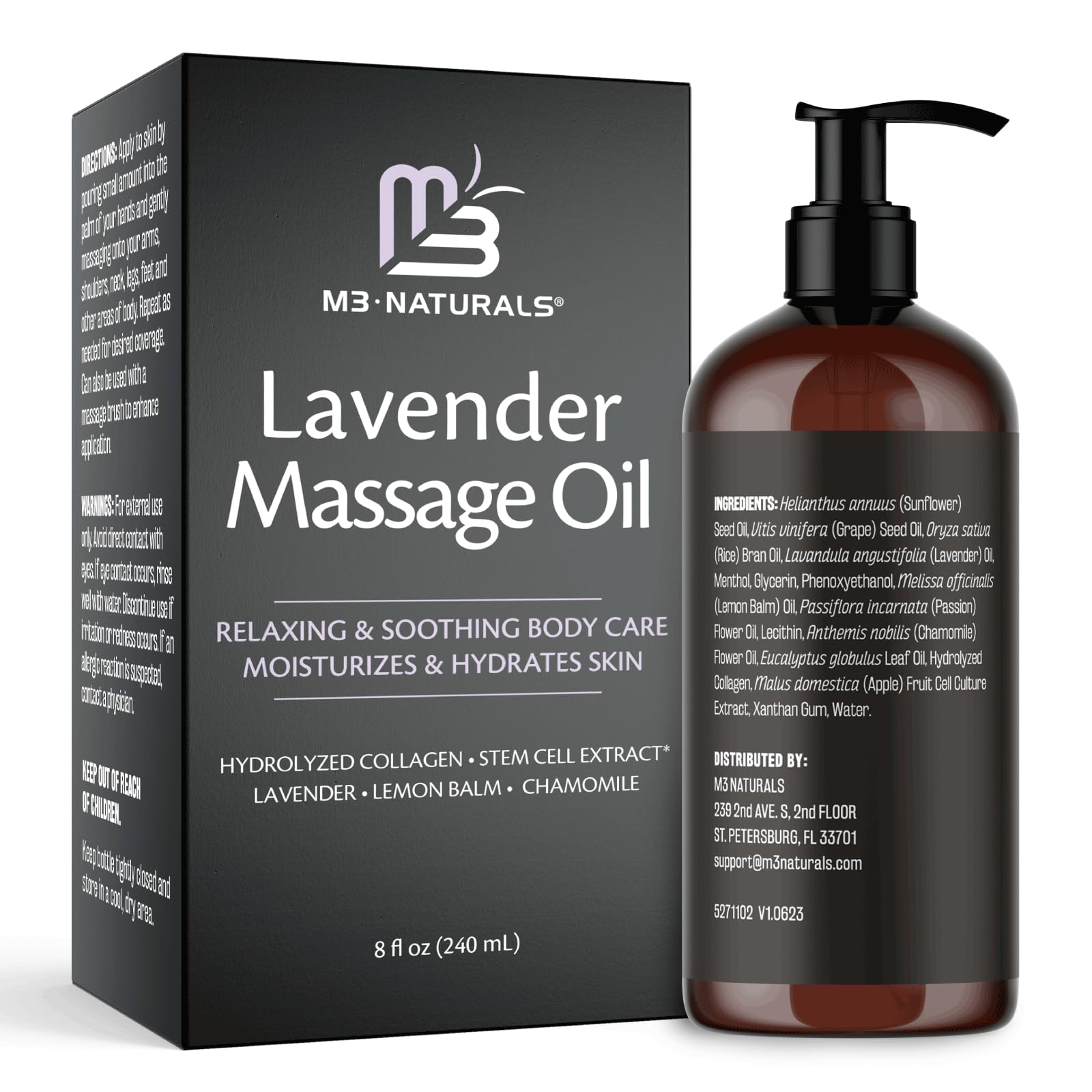 Lavender Massage Oil with Collagen and Stem Cells - Skin Tightening Massage Oil for Mass M3 Naturals buy supplements canada