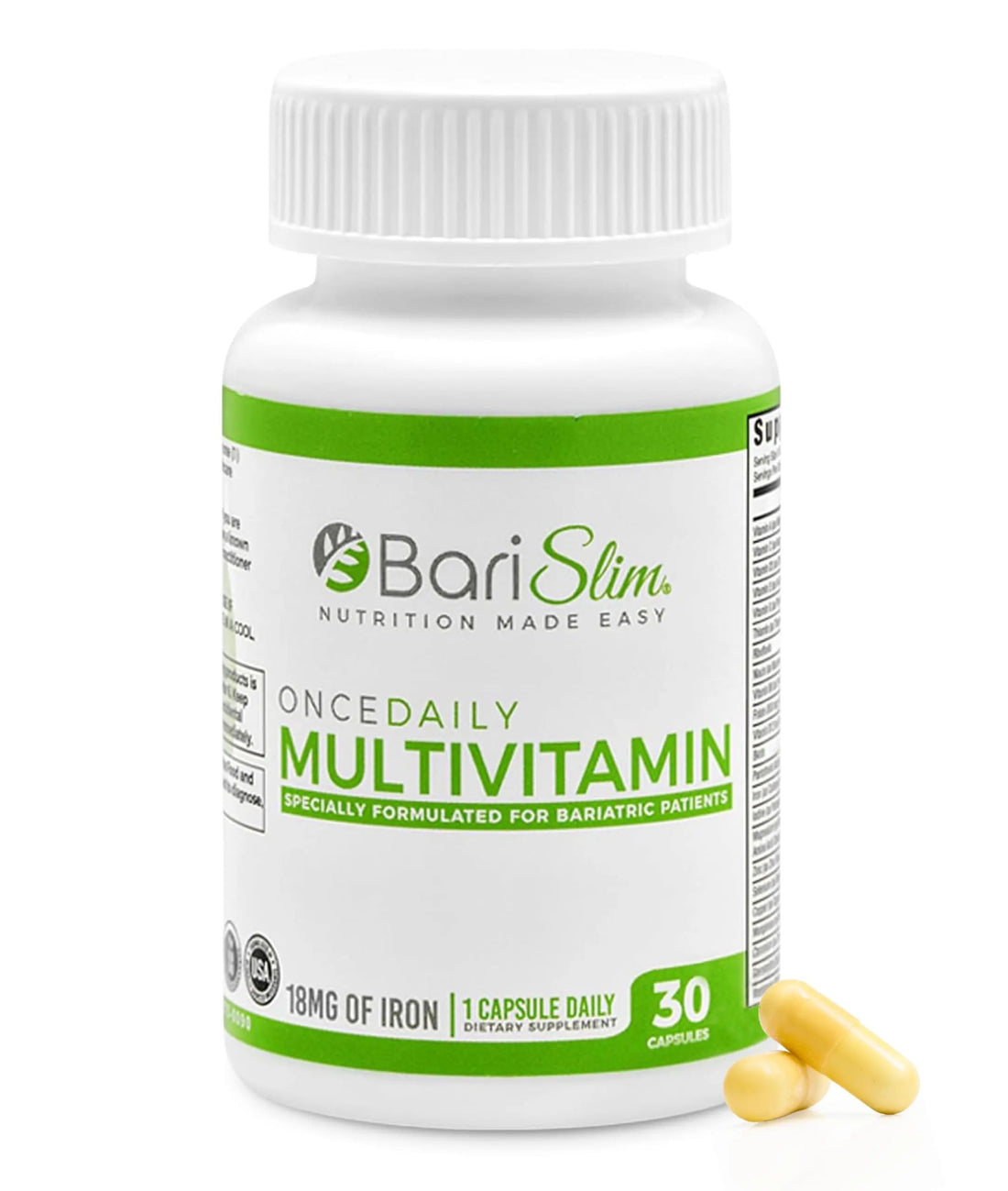 BariSlim Once Daily Bariatric Multivitamin Capsule - 18mg of Iron - Bariatric Vitamin & Supplement for Post Surgery Including Gastric Bypass BariSlim buy supplements canada