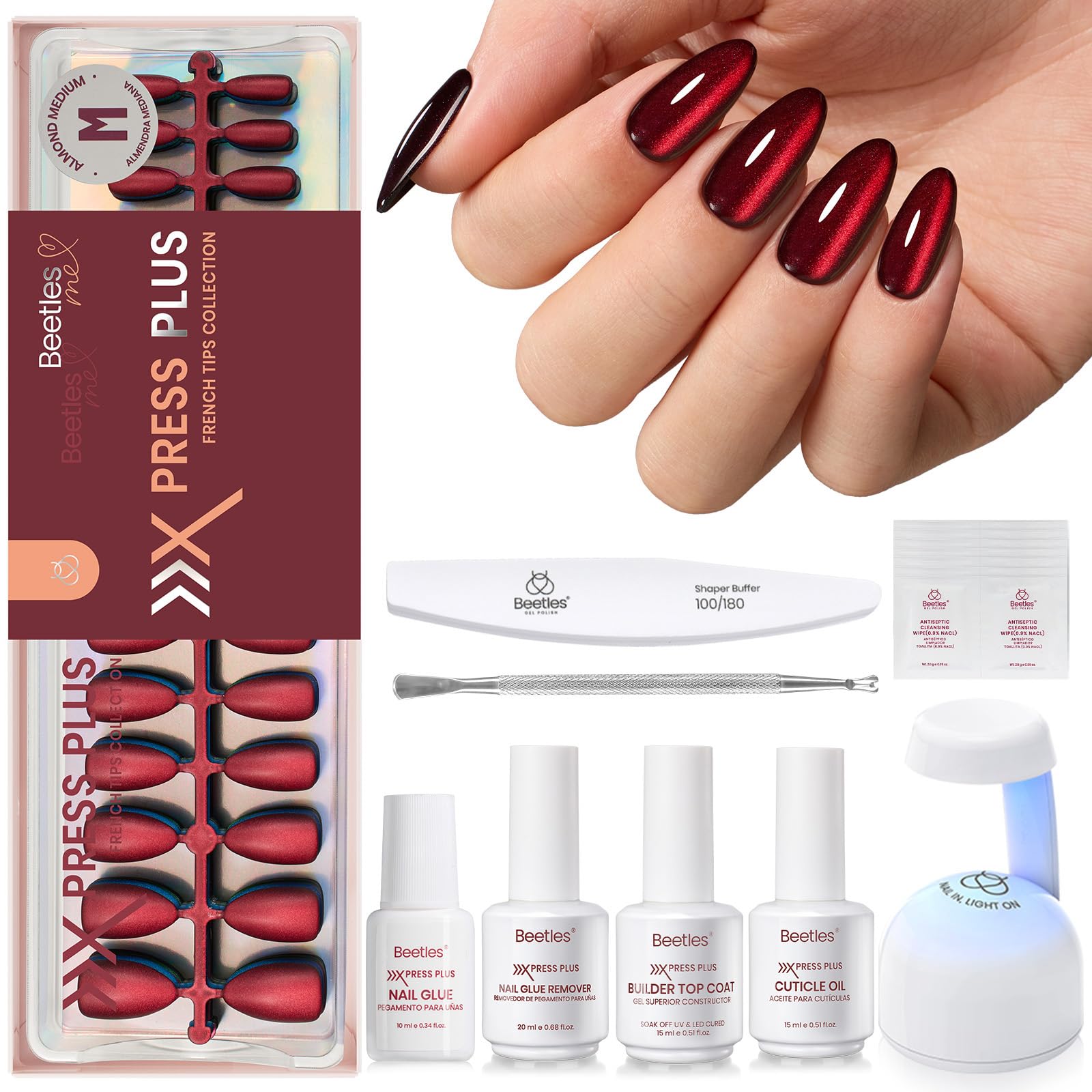 Beetles Cat Eye Nails Kit - Enchanted Aurora | 7 Colors Cat Eye Press On Nails Medium Almond | 224Pcs 16 Sizes All-in-One Kit With Nail Glue,Remover,Builder Top Coat,Nail Lamp Gift beetles Gel Polish buy supplements canada