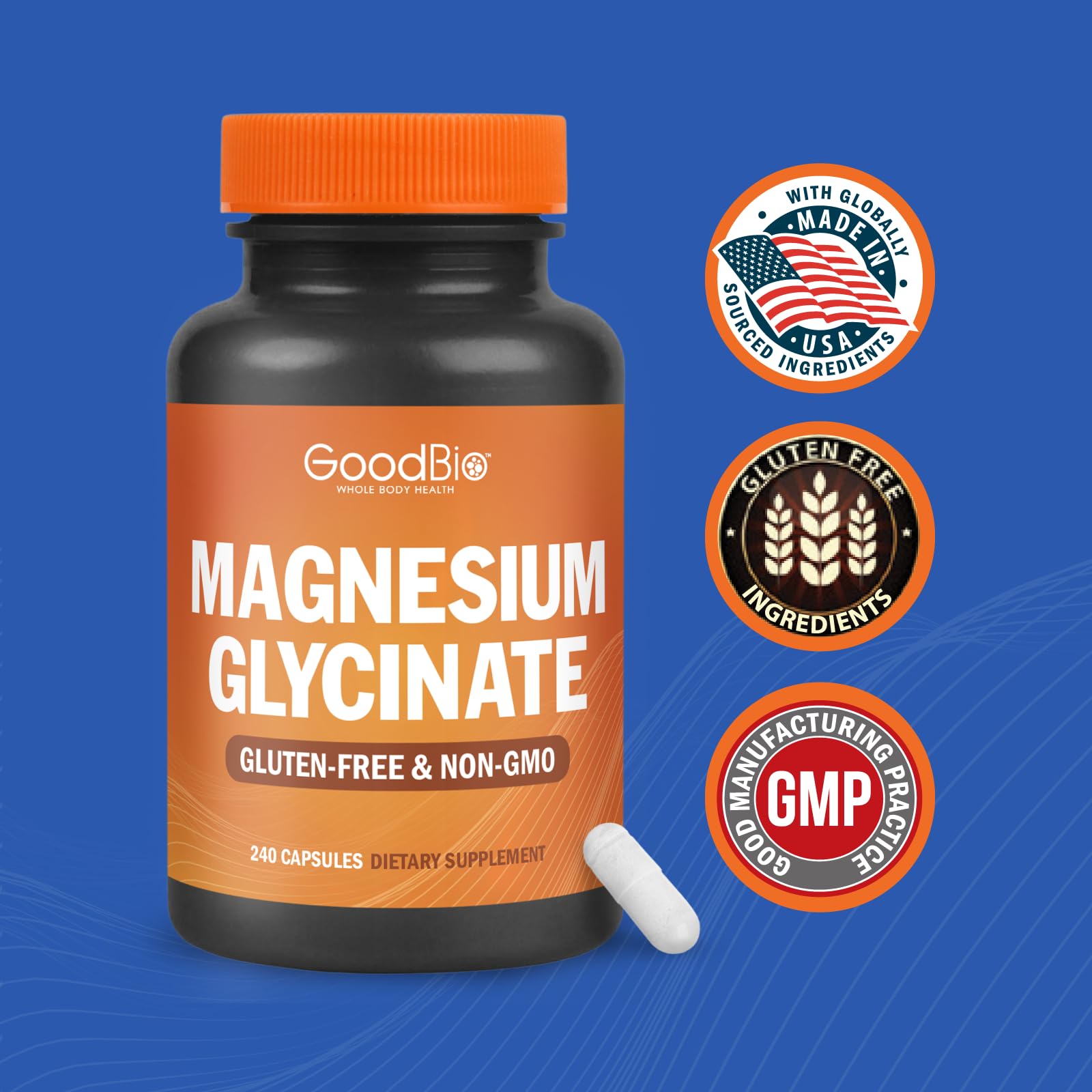 Magnesium Glycinate - High Absorption Magnesium Supplement 500mg Per Serving for Stress Relief, Sleep, Heart and Bone Health, Nerve Support - Non-GMO, Gluten-Free, Gentle on Stomach, 240 Capsules GOODBIO buy supplements canada