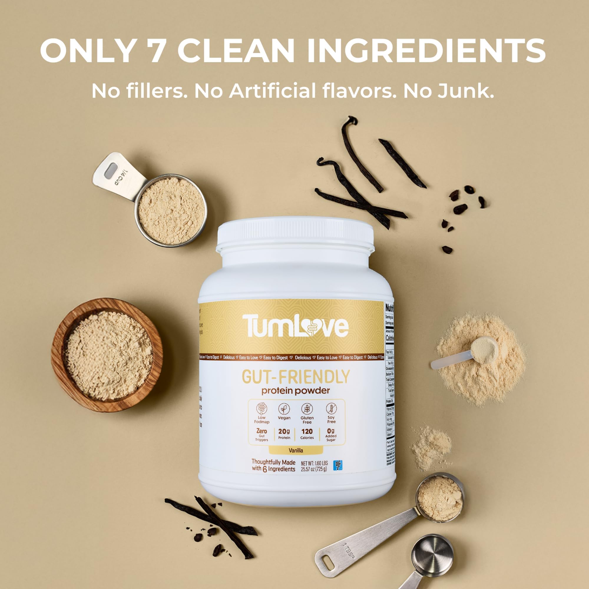 TumLove Vegan Protein Powder - Low FODMAP Certified, Gluten-Free, Dairy-Free, Soy-Free, 100% Gut-Friendly & Non-Bloating, Vanilla (25 Servings) TumLove buy supplements canada