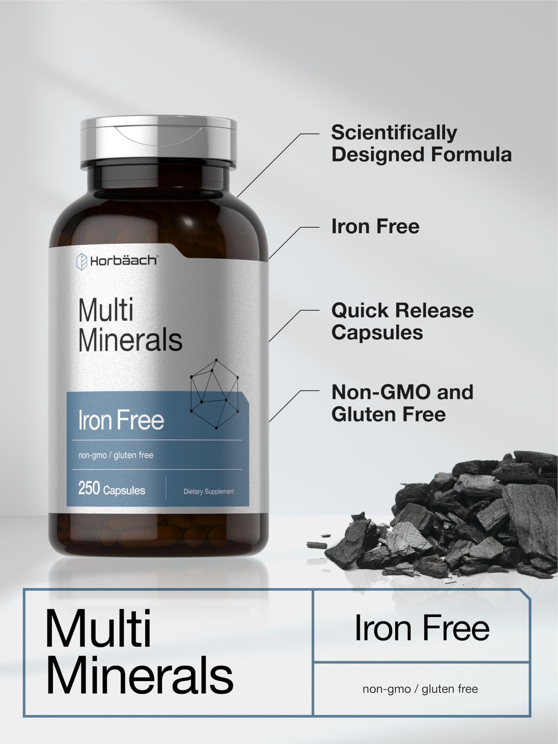 Horbäach Multi Minerals Supplement | 250 Capsules | Iron Free | Daily Mineral Complex for Men and Women | Non-GMO & Gluten Free Horbäach buy supplements canada
