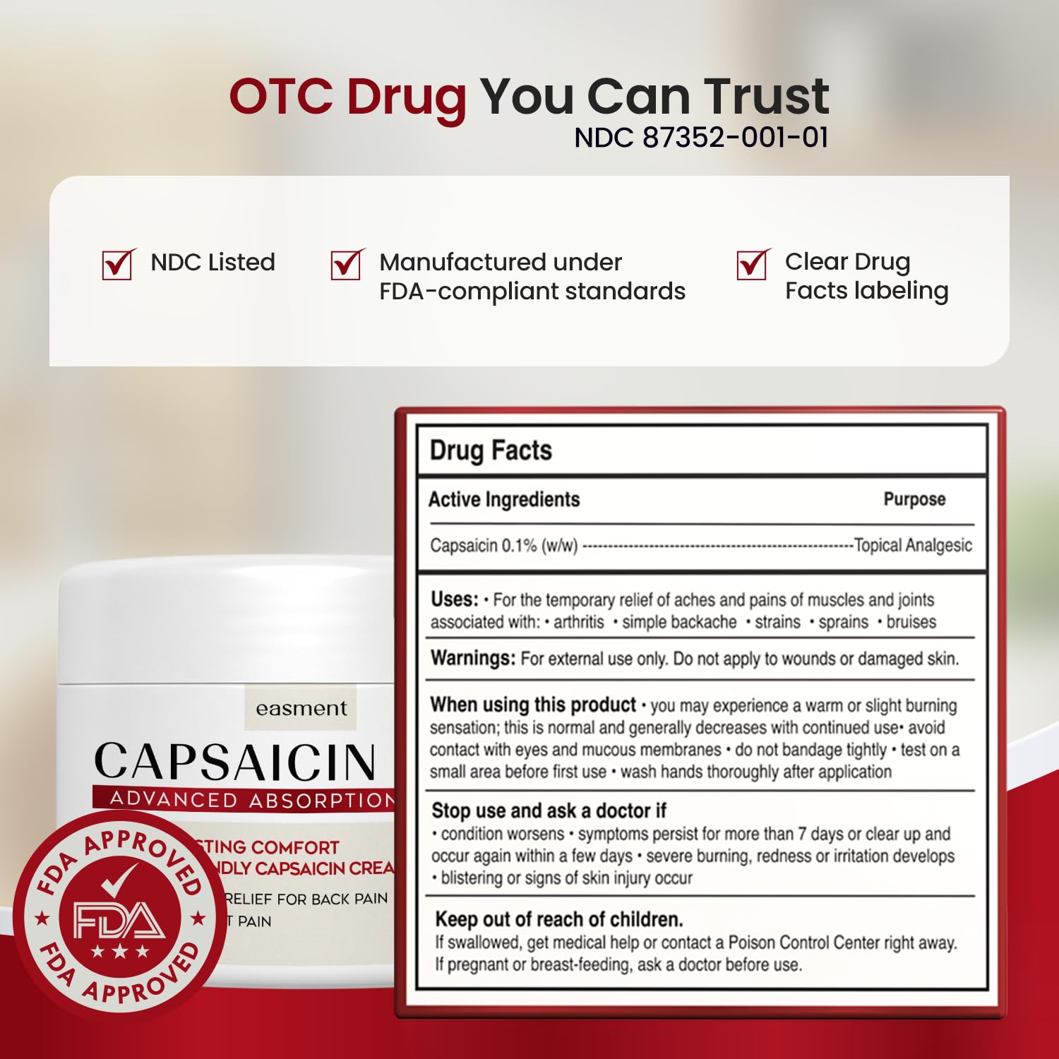 Easment Capsaicin Pain Relief Cream – Topical Arthritis & Muscle Pain Relief for Joint, Nerve & Back Pain – Medicated Pain Cream with Capsaicin 0.1% – Arnica, Aloe & Chamomile, 4.23 Fl Oz Easment buy supplements canada