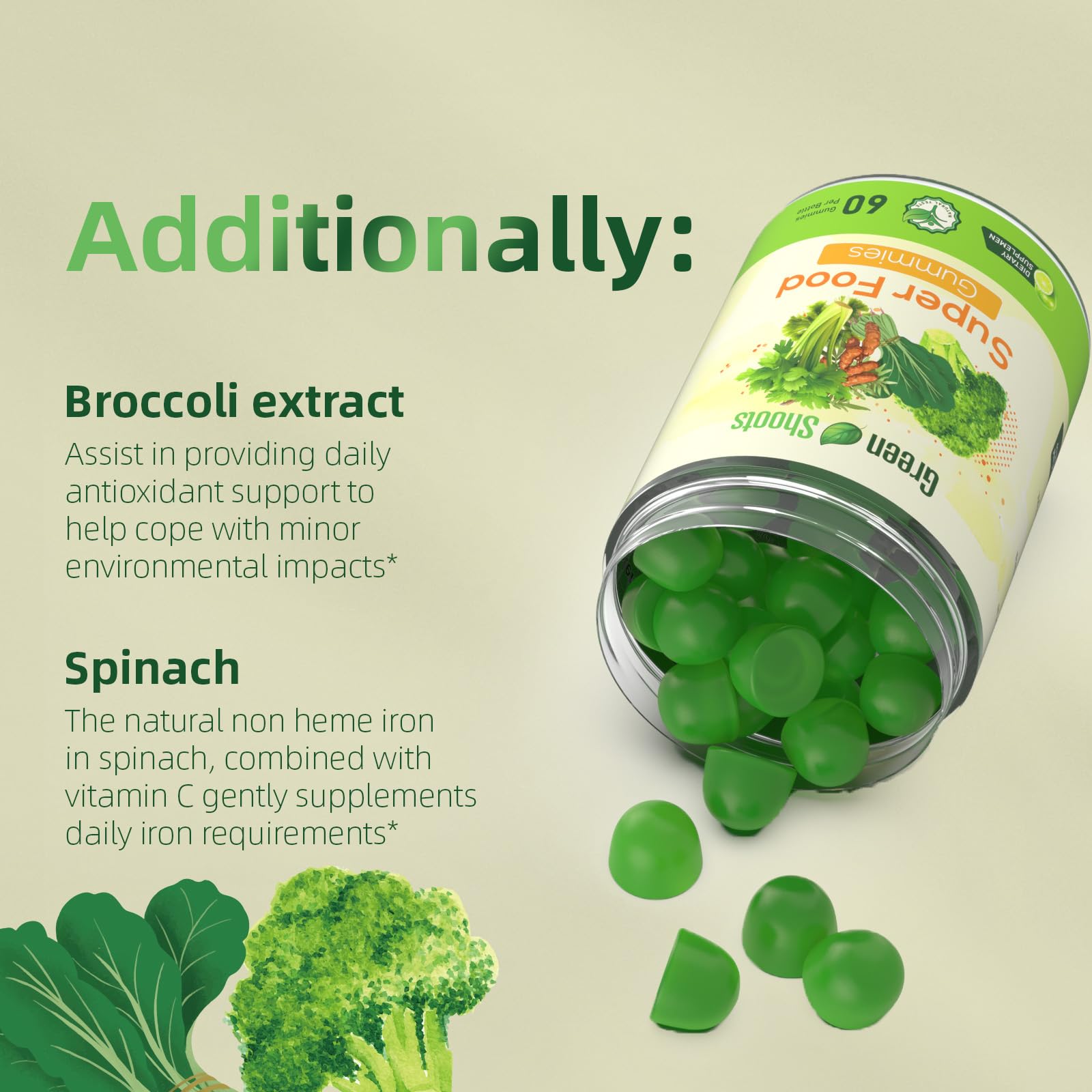 Greenshoots Super Food Gummies with Super Greens Blend, Vitamin A & C – Broccoli, Spinach, Moringa & Chlorella – Vegan, Sugar Free, Daily Nutrition Support, 60 Gummies Greenshoots buy supplements canada