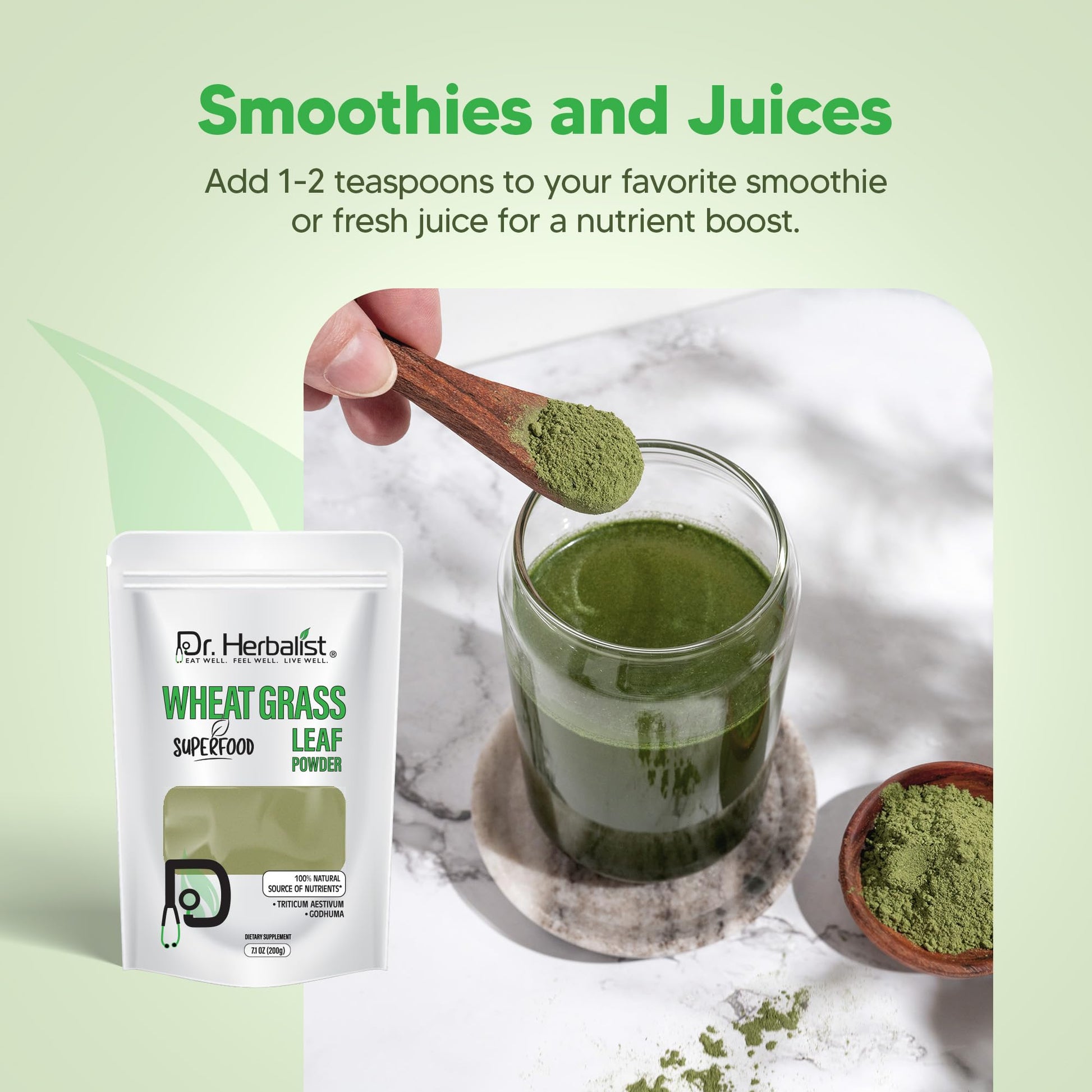 Dr. HERBALIST Wheatgrass Powder 200g - Pure Triticum Aestivum with Chlorophyll Iron & Vitamins A C E | Supports Daily Greens Detox & Nutrient Density* | Halal Dr. HERBALIST buy supplements canada