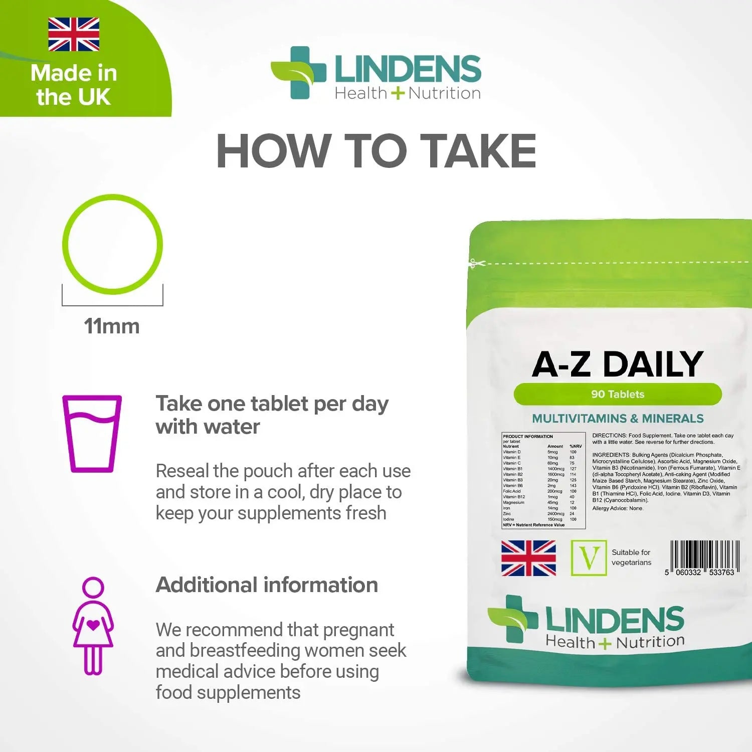 Multivitamin A-Z Daily Tablets 90 Tablets by Lindens Lindens buy supplements canada