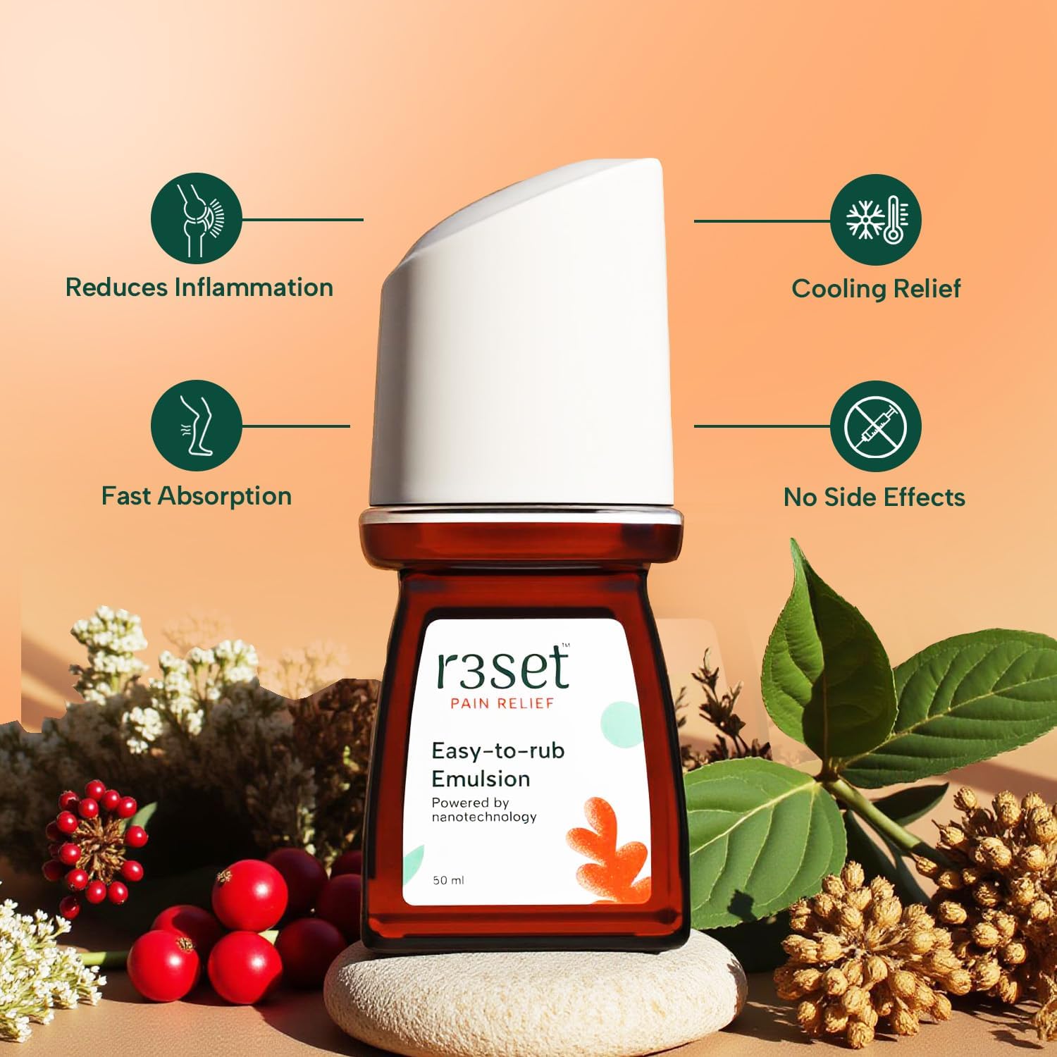 Pain Relief Emulsion Roll-On | Fast Relief for Muscle, Joint, Back, Neck, Knee Pain, Sports Injuries | 100% Natural, Absorbs Easily, No Side Effects | Herbal Ingredients for Aches & Soreness - 50ml Generic buy supplements canada