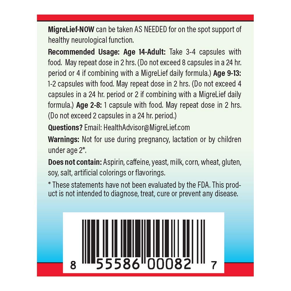 MigreLief-Now Fast-Acting Formula, As-Needed Nutritional Support for Migraine and Headache Sufferers - 60 Vegetarian Capsules MigreLief buy supplements canada