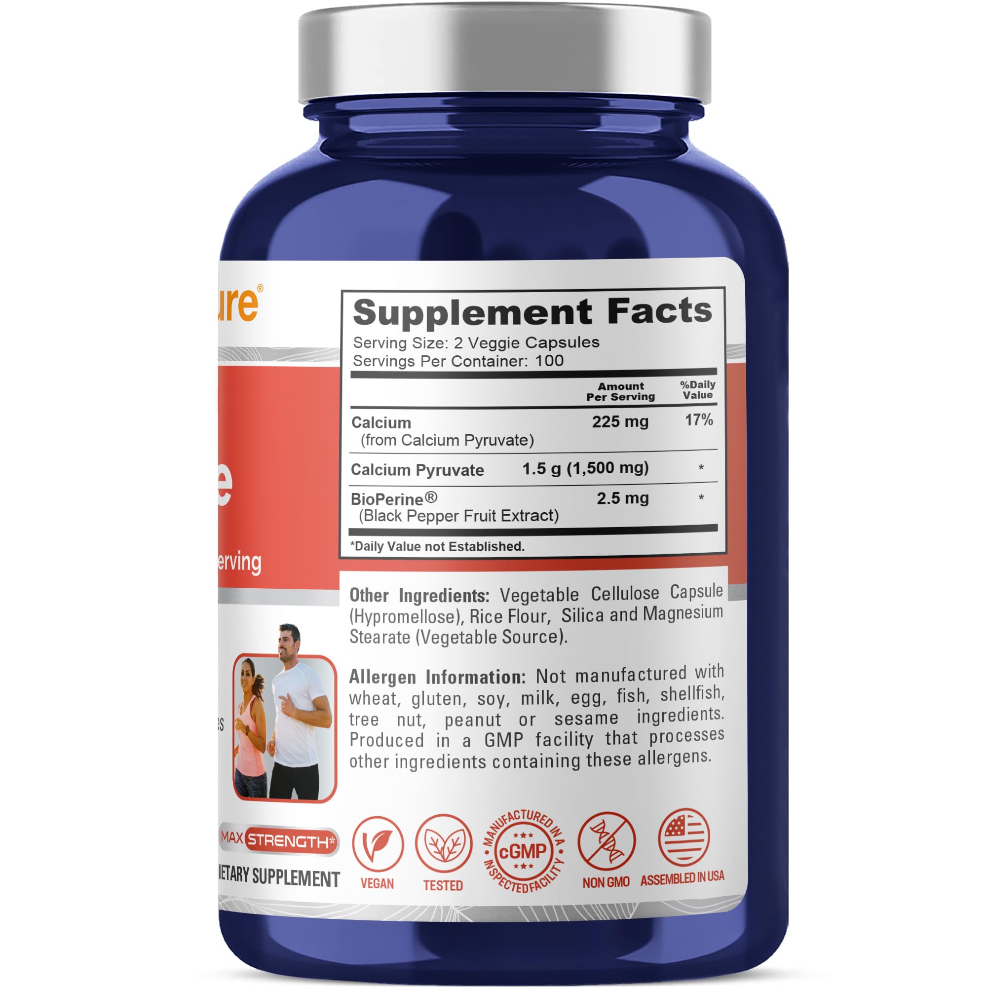 NusaPure Calcium Pyruvate - Suitable for Vegetarian/Vegan, Non - GMO - 1500 mg - 200 Capsules NusaPure buy supplements canada