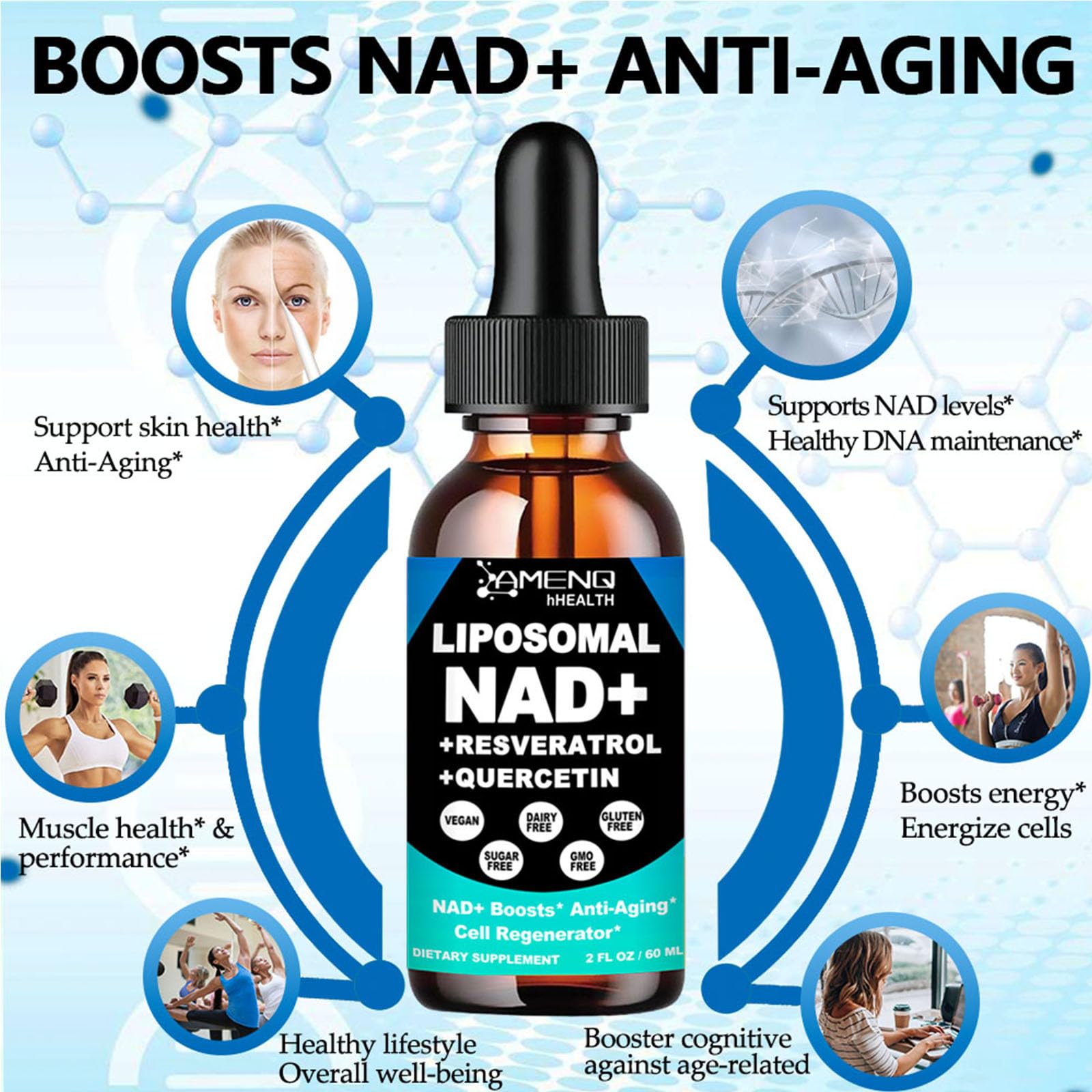 NAD Supplement, Liposomal NAD Nicotinamide Riboside Resveratrol 900mg Quercetion, TMG, Vitamin B3, High Potency NAD Plus Liquid Supplement for Cell Regenerator, Longevity, Energy, Anti-Aging, Focus AMENQ hHEALTH buy supplements canada