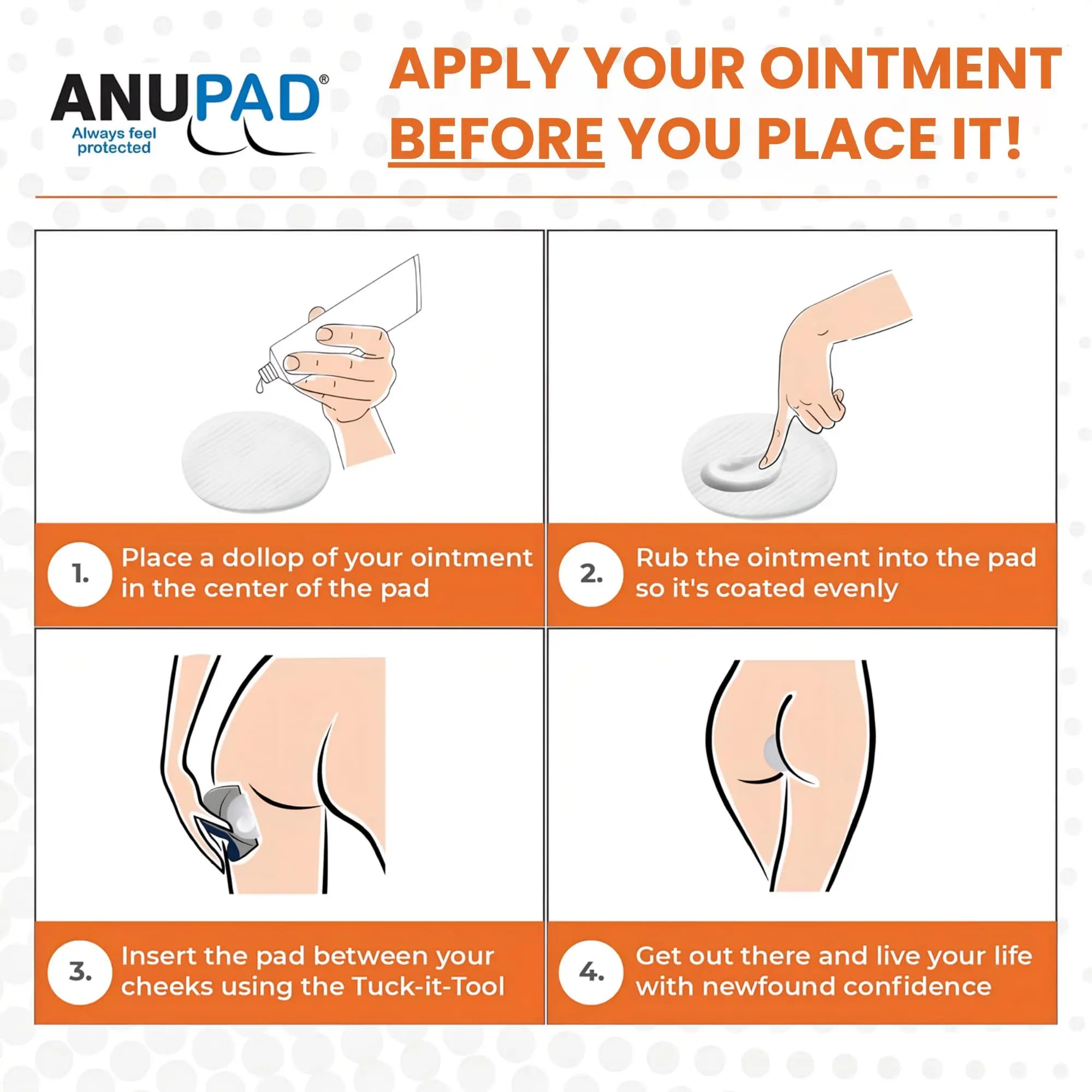 Butts Are Messy - Control The Mess. ANUPAD Premium Absorbent Pads. Confidently Handle Bowel Leakage, Bleeding Hemorrhoids, And The Mess Hemorrhoid Ointments Make. ANUPAD buy supplements canada