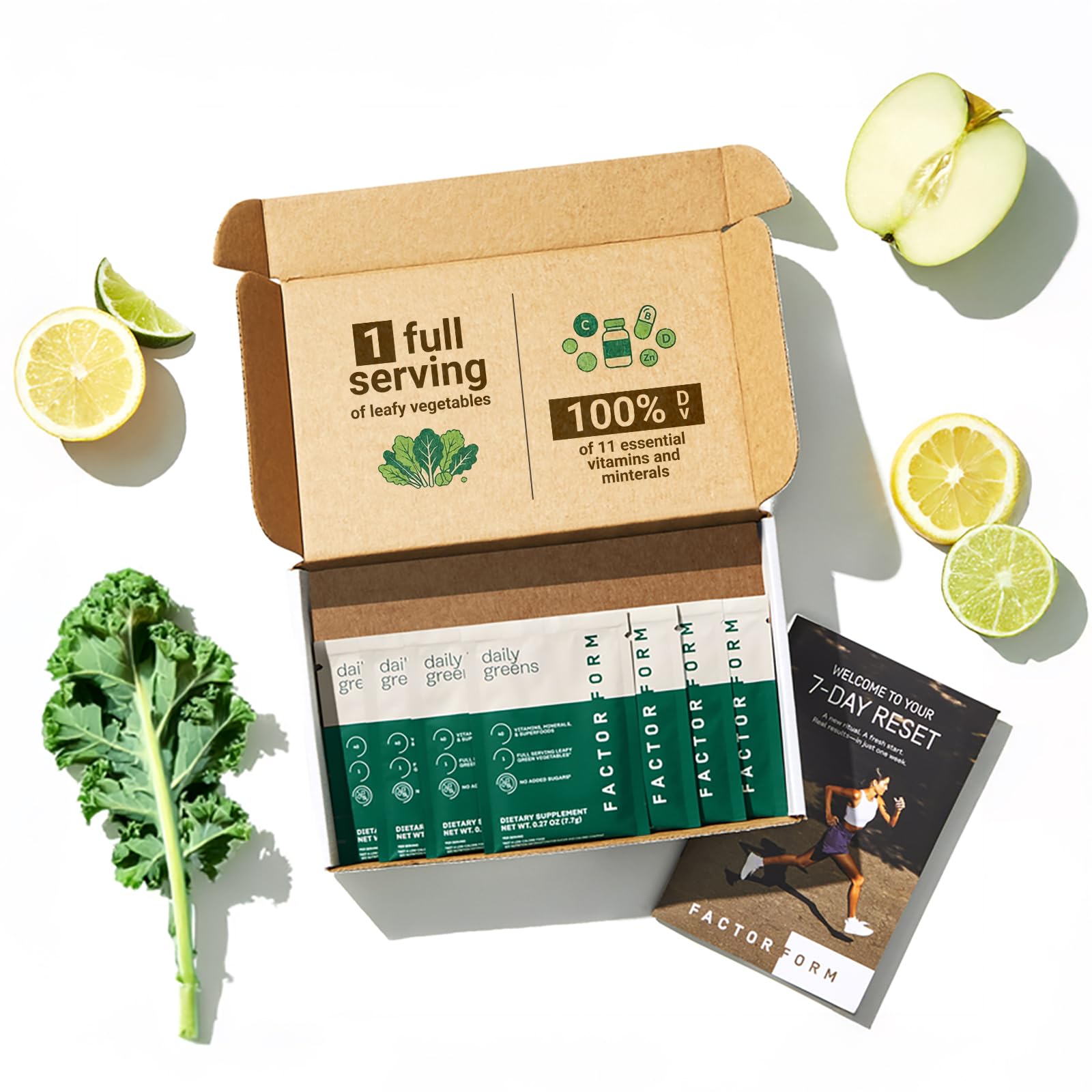 FACTOR FORM Daily Greens Superfood Powder | 5 Functional Blends for Gut Health, Energy & Immunity | Prebiotics, Probiotics, Adaptogens, B Vitamins (7 Servings, Individual Packets) FACTOR FORM buy supplements canada