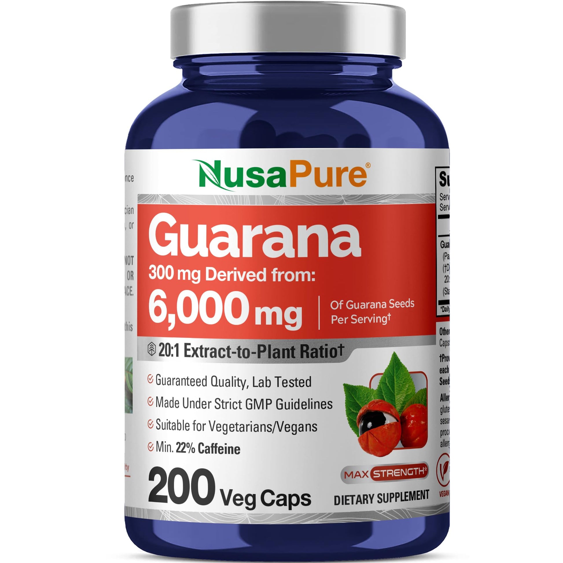 NusaPure Guarana Extract 20:1 Extract, 300 mg Equivalent to 6,000 mg per Veggie Caps 200 Count (Non-GMO, Vegan) NusaPure buy supplements canada
