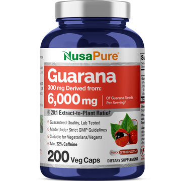 NusaPure Guarana Extract 20:1 Extract, 300 mg Equivalent to 6,000 mg per Veggie Caps 200 Count (Non-GMO, Vegan) NusaPure buy supplements canada
