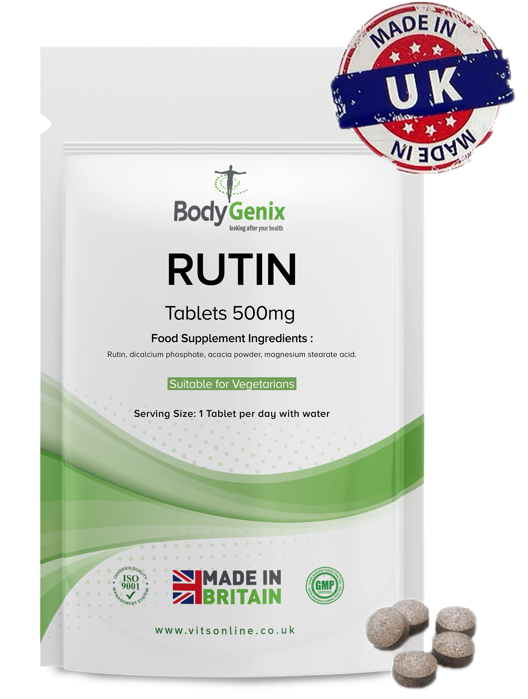 Bodygenix Rutin 500mg Tablets CAPILLARIES, VARICOSE Veins, Hemorrhoids Veg Friendly - UK Made (120) 4 Month Supply Bodygenix buy supplements canada
