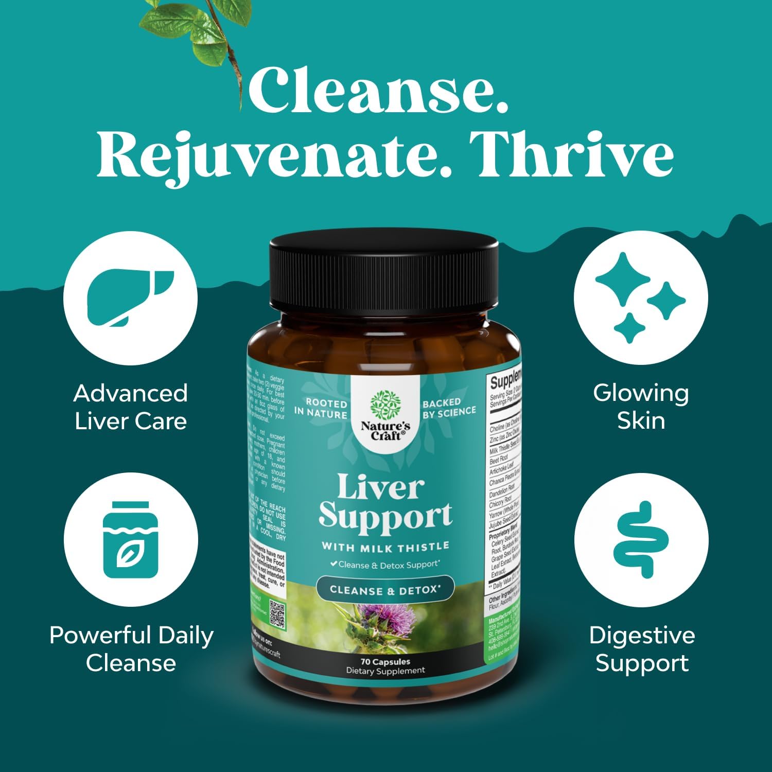 Liver Cleanse Detox & Repair - Milk Thistle Supplement for Digestion & Immune Health - Ginger Root, Choline & Dandelion Root Natures Craft buy supplements canada