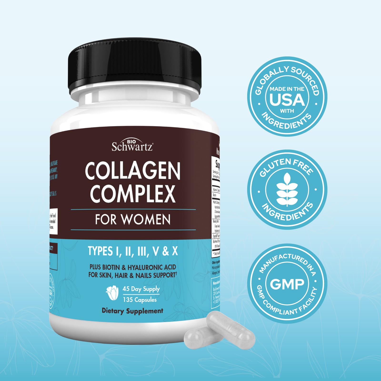 Multi Collagen Pills for Women (Types I II III V X) with Vitamin C Hyaluronic Acid Biotin BioSchwartz buy supplements canada