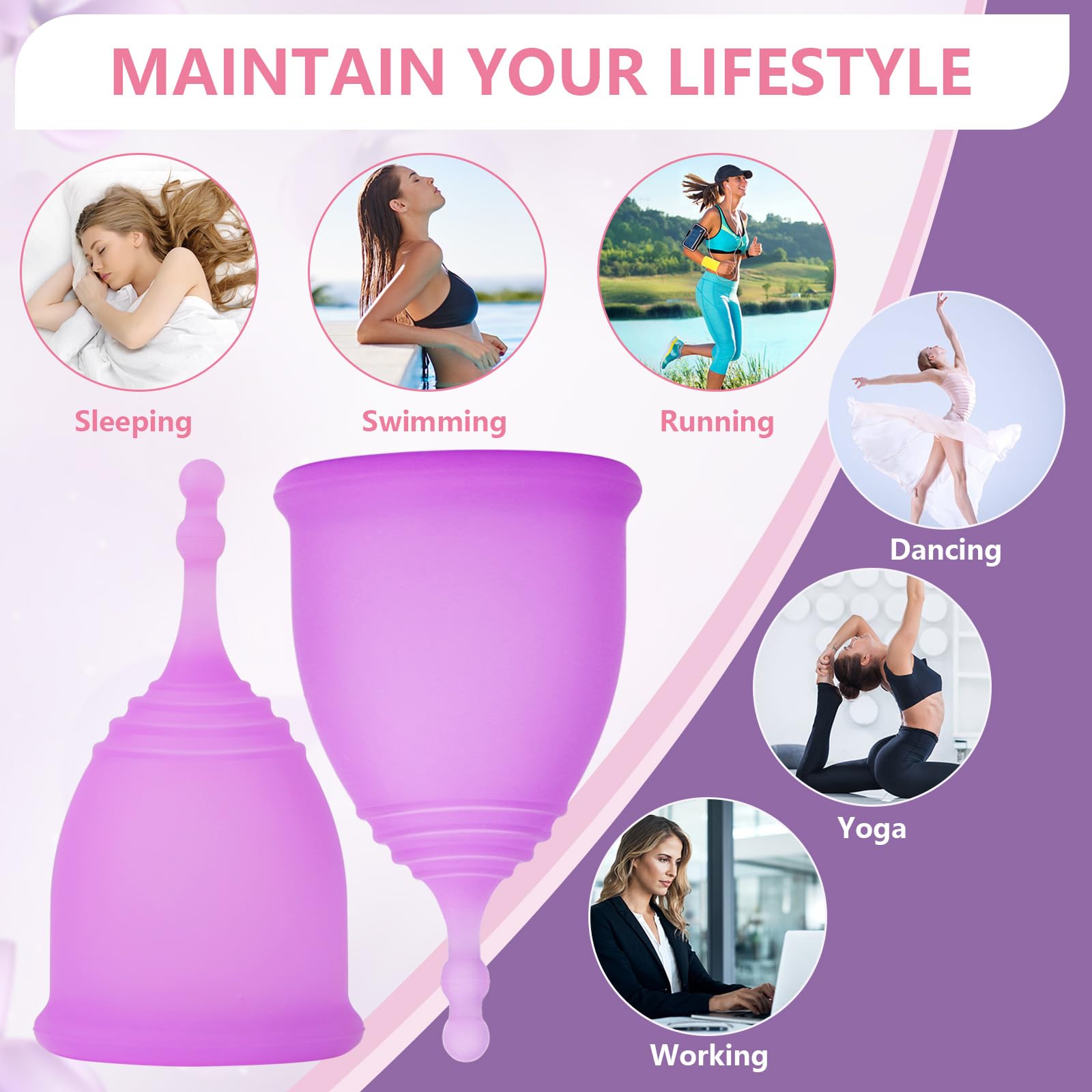 AURUZA Menstrual Cups, Set of 2 Reusable Period Cups Kit for Girls & Women, Silicone Soft Cups AURUZA buy supplements canada