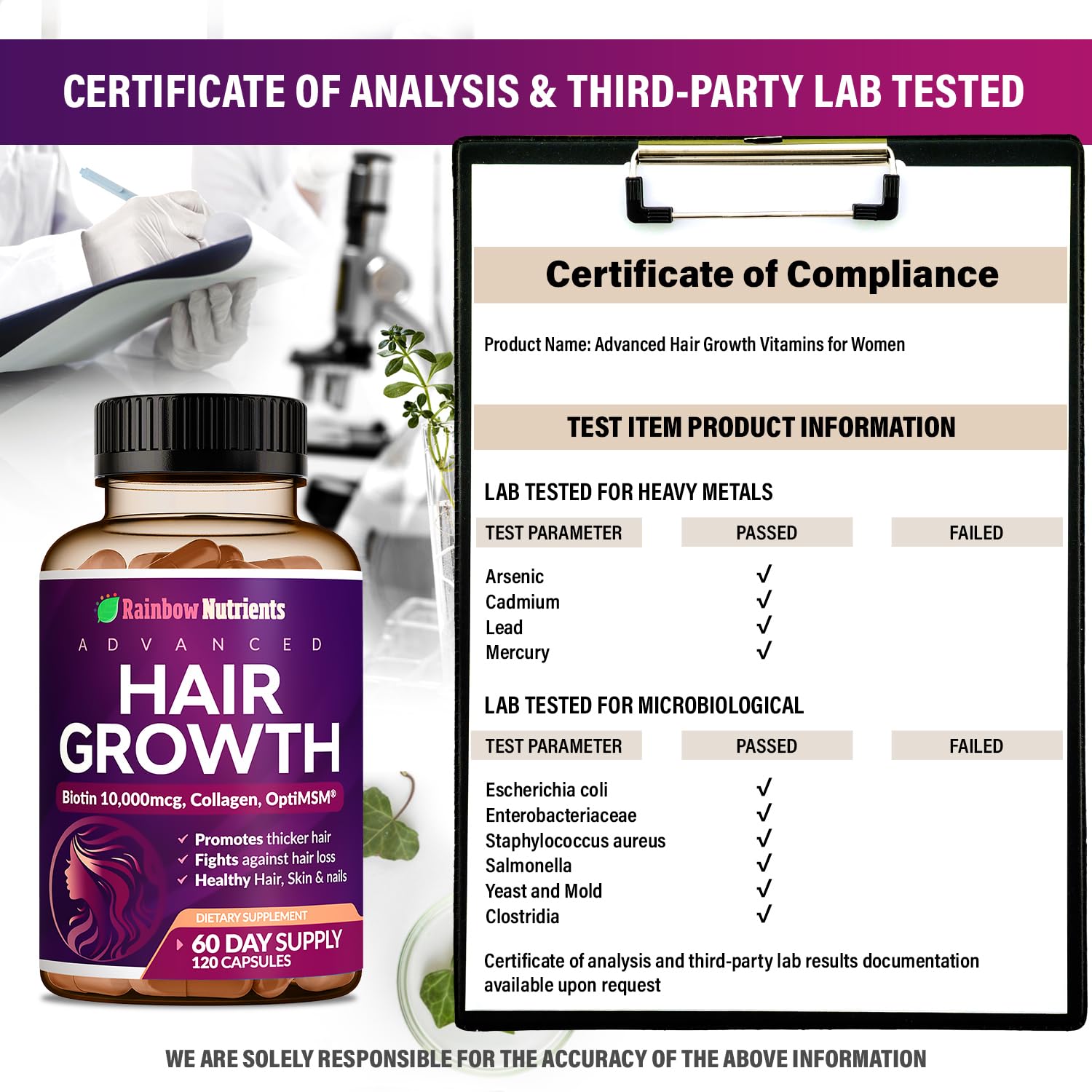 Hair Growth Vitamins for Women | Biotin 10,000mcg, Collagen, Patented OptiMSM®, goMCT Rainbow Nutrients, LLC buy supplements canada