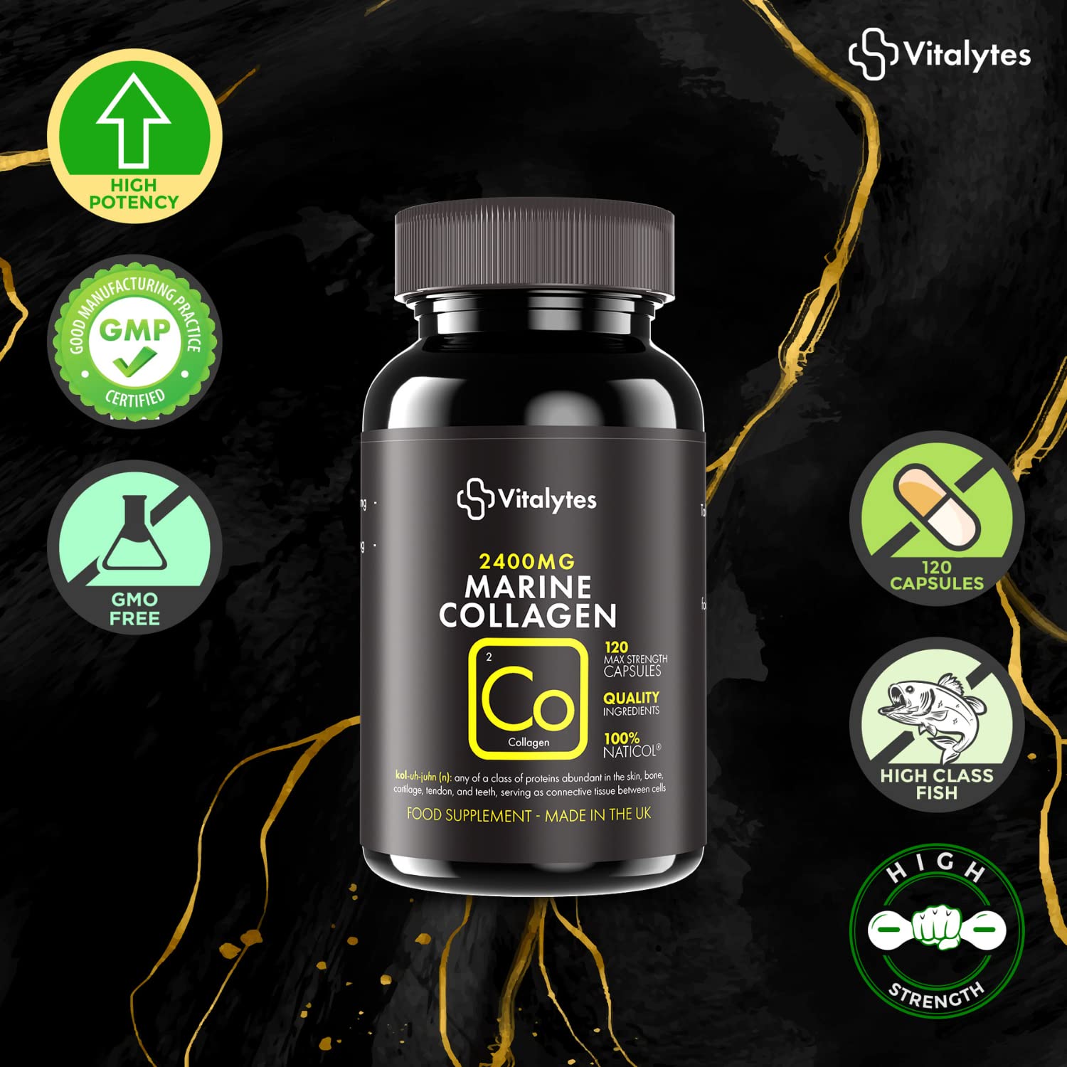 Vitalytes Marine Collagen Supplement 2400mg | 120 Marine Collagen Capsules Made in The UK Vitalytes buy supplements canada
