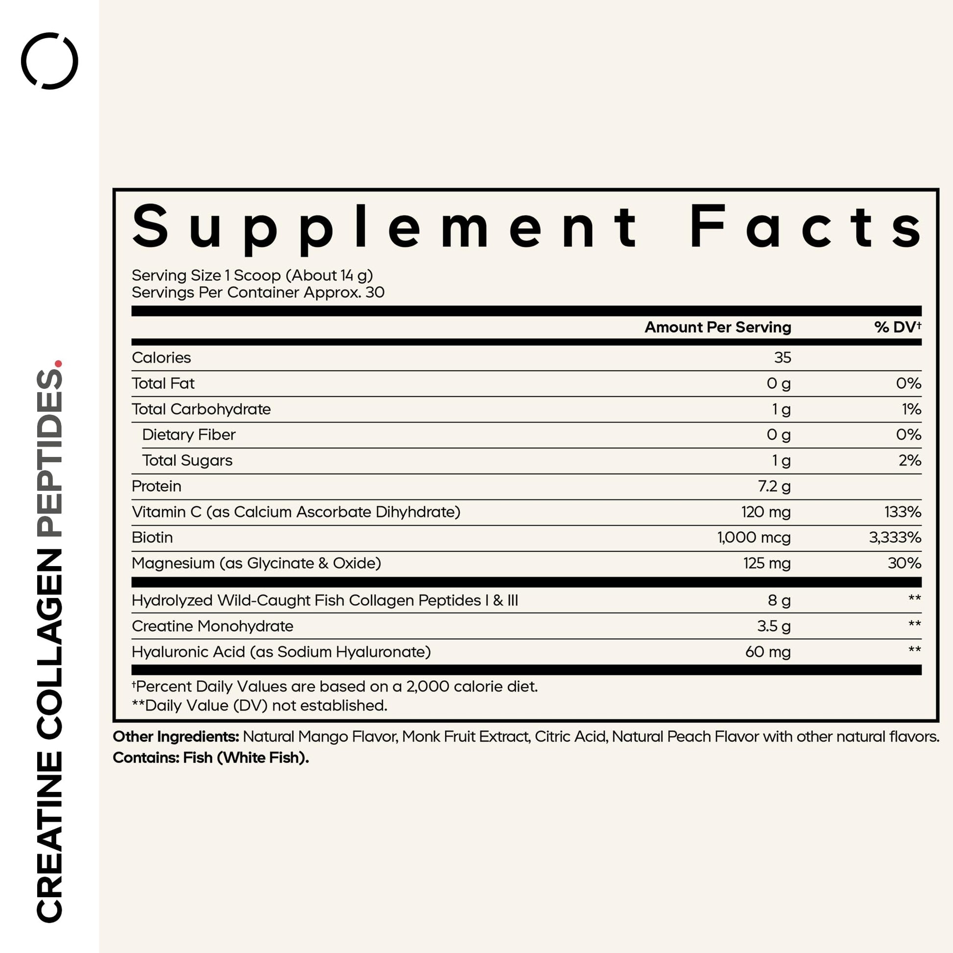 Codeage Creatine Collagen Peptides - Creatine Monohydrate Powder Supplement, Wild-Caught Marine Collagen, Biotin, Magnesium, Vitamin C, Hyaluronic Acid - Mango Flavored - Non-GMO - 15 Oz Codeage buy supplements canada