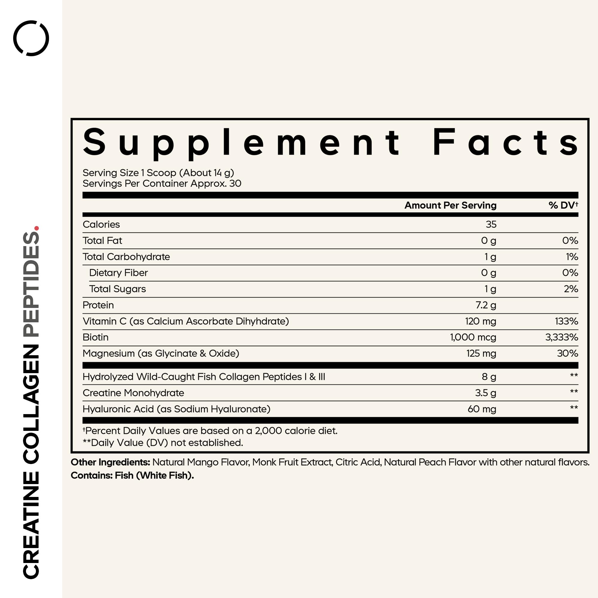 Codeage Creatine Collagen Peptides - Creatine Monohydrate Powder Supplement, Wild-Caught Marine Collagen, Biotin, Magnesium, Vitamin C, Hyaluronic Acid - Mango Flavored - Non-GMO - 15 Oz Codeage buy supplements canada