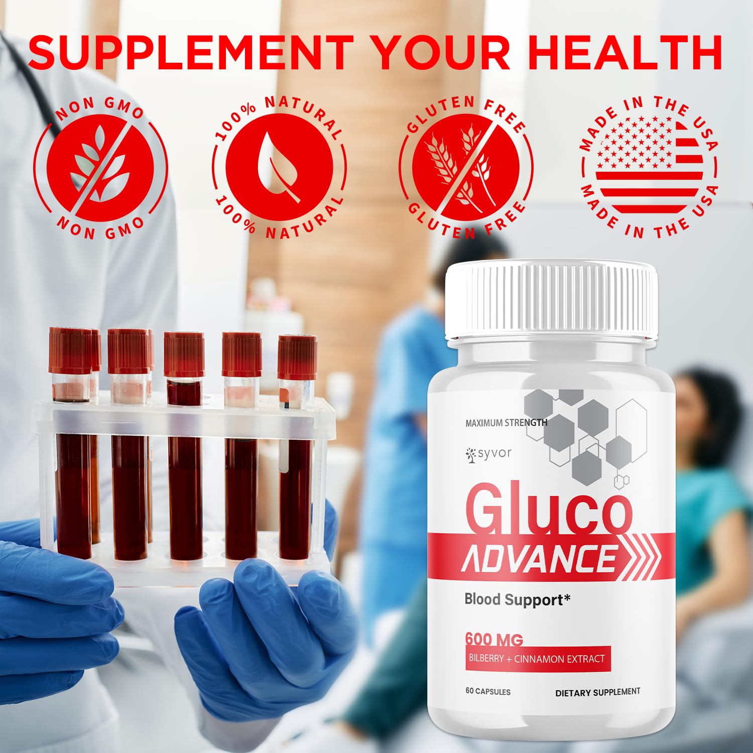 Gluco Advance Capsules, Official Gluco Advance Supplement Pills with All Natural Ingredients, Advanced Formula Supplement with Maximum Strength Premium Vitamins for Women & Men (60 Capsules) Syvor buy supplements canada