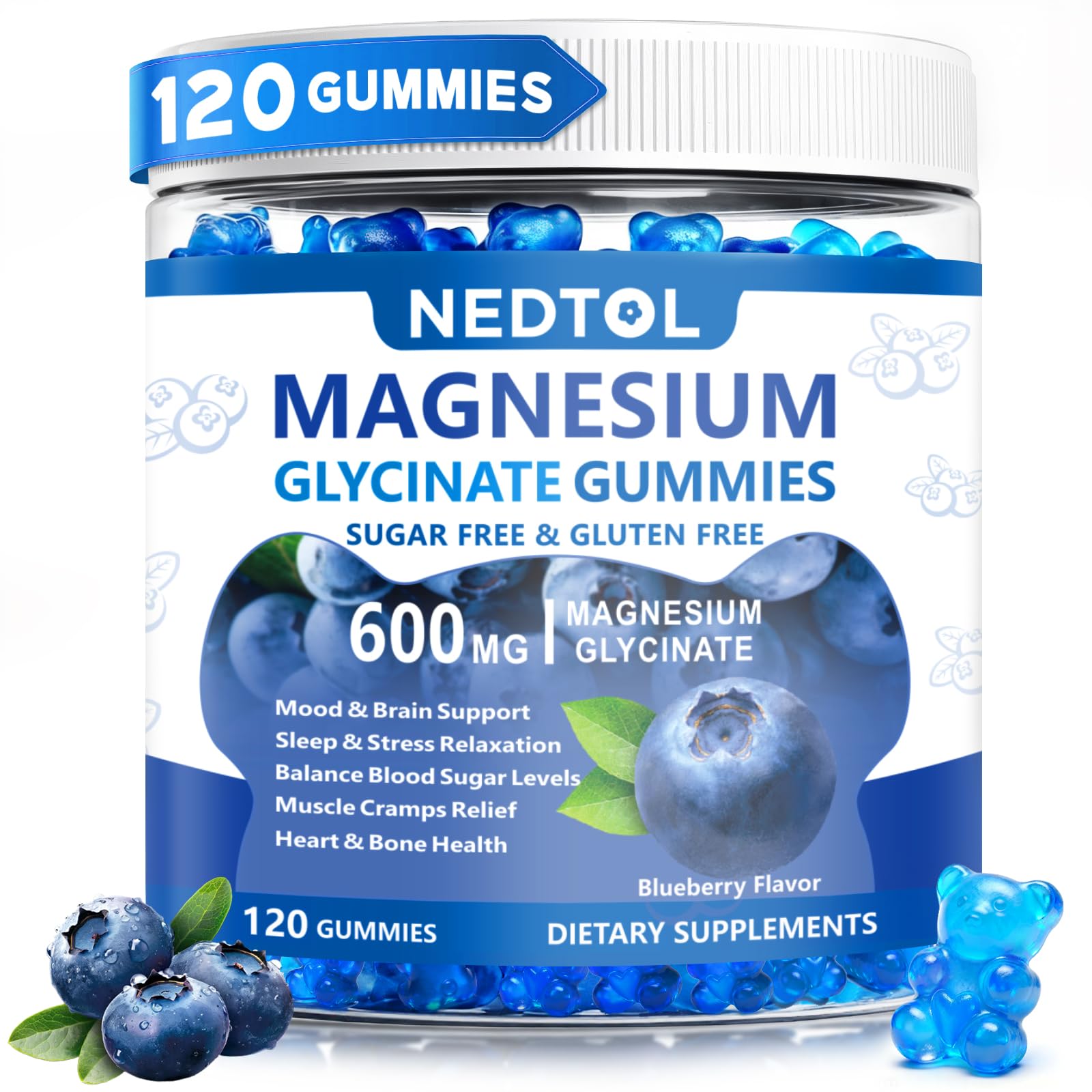 Nedtol Magnesium Glycinate Gummies 600mg, Sugar Free Magnesium Potassium Supplement for Adults with Magnesium L-Threonate, Vitamin D, B6,and CoQ10 for Sleep, Body Support and Relaxation,120 Count Nedtol buy supplements canada