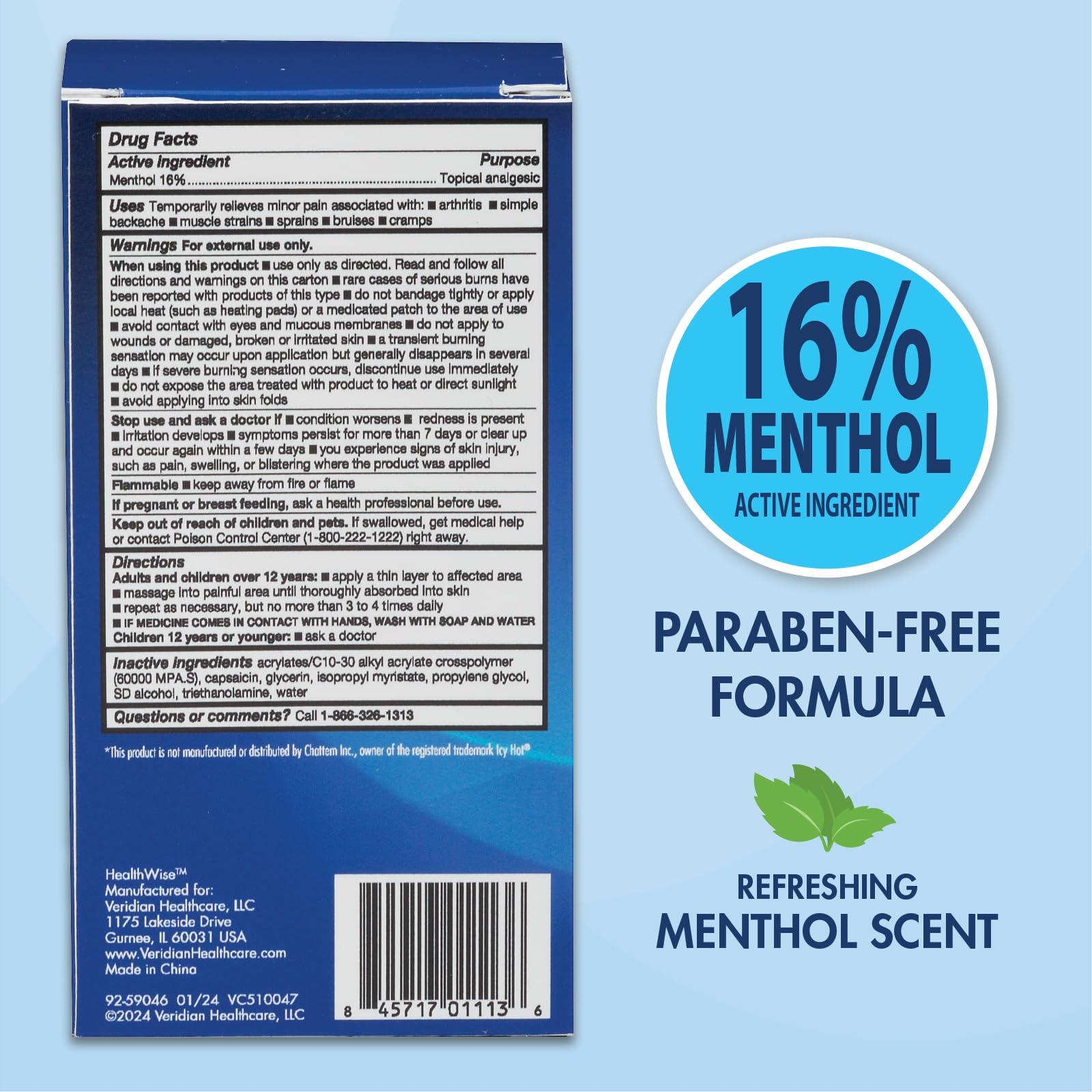 HealthWise 16% Menthol Roll-On | Cold Hot Sensation | Pain Relief Liquid | 2.5 oz. 73 mL | Non-Greasy Formula | Immediate Penetrating Action | Topical Analgesic HealthWise buy supplements canada