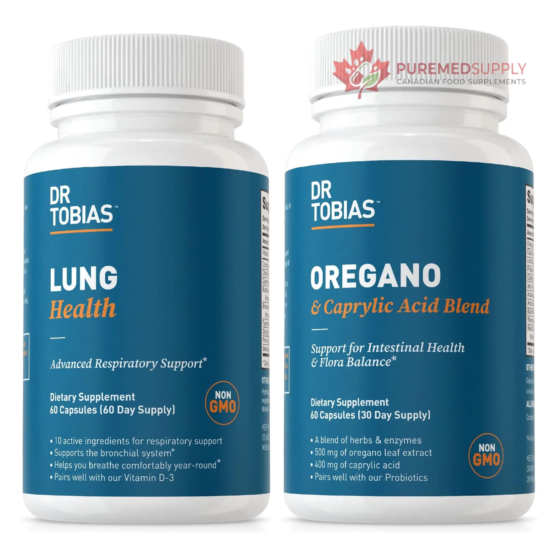 Dr. Tobias Lung Health and Oregano & Caprylic Acid Blend, Supports Lung Cleanse & Detox, Intestinal Health, Immune Support with Prebiotics & Herbs for Women & Men Dr. Tobias buy supplements canada