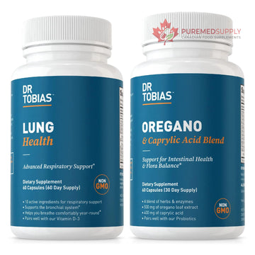 Dr. Tobias Lung Health and Oregano & Caprylic Acid Blend, Supports Lung Cleanse & Detox, Intestinal Health, Immune Support with Prebiotics & Herbs for Women & Men Dr. Tobias buy supplements canada